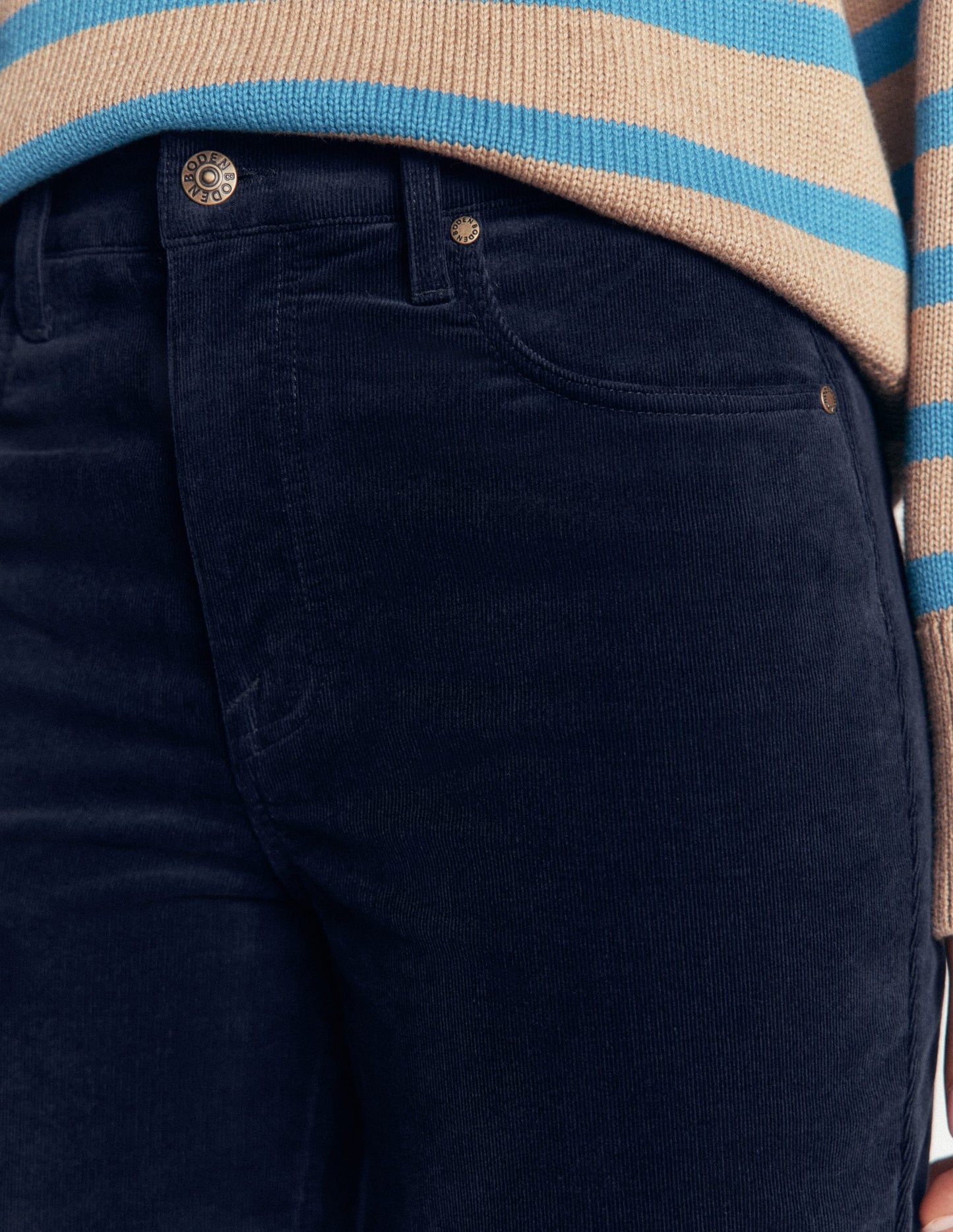 High Rise Cord Slim Jeans-Navy