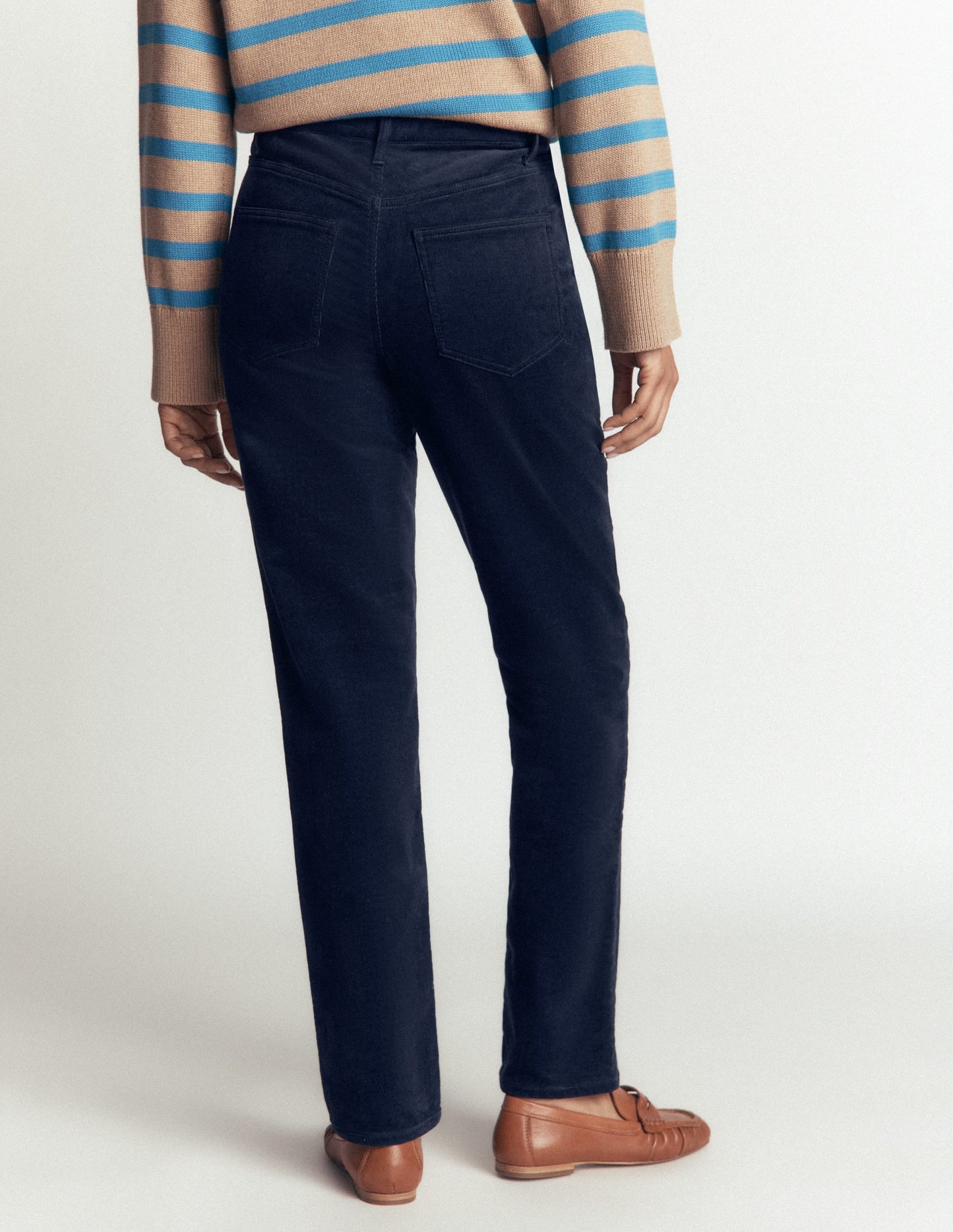 High Rise Cord Slim Jeans-Navy