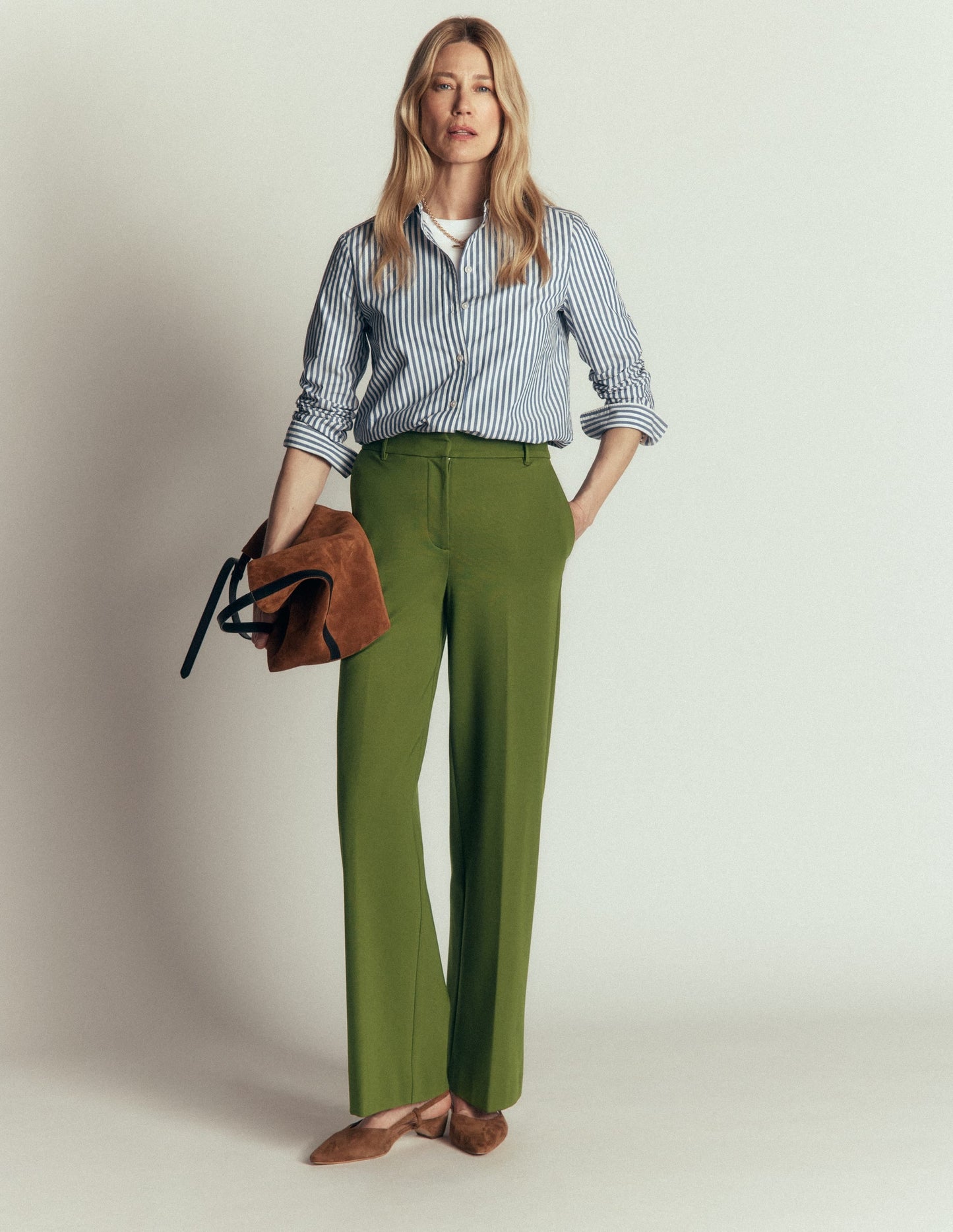 Belgravia Ponte Trousers-Forest Green