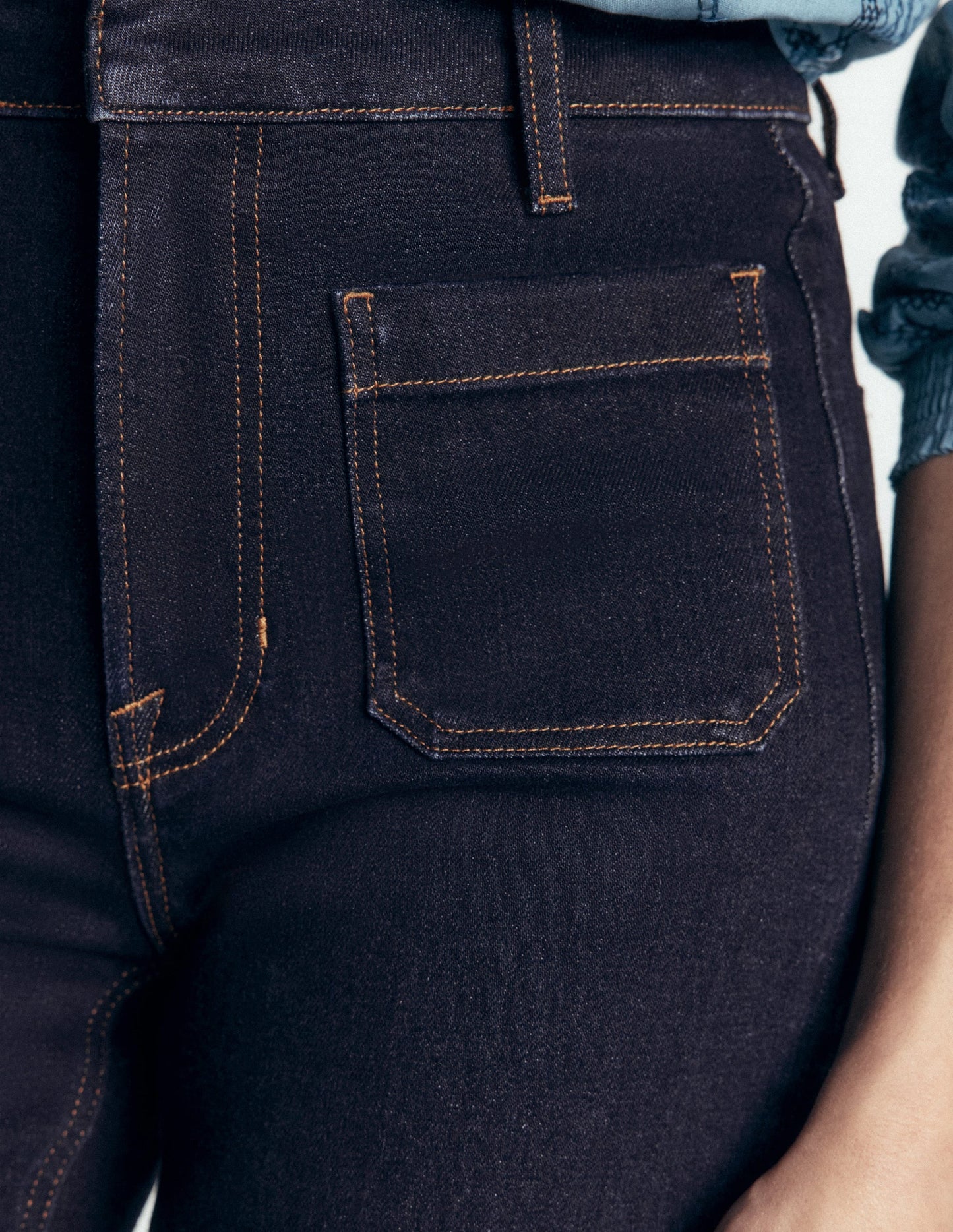 Patch Pocket Flare Jeans-Indigo