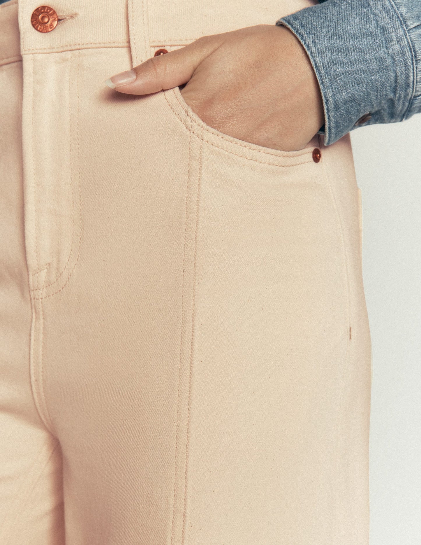 Wide Leg Culotte Jeans-Ecru