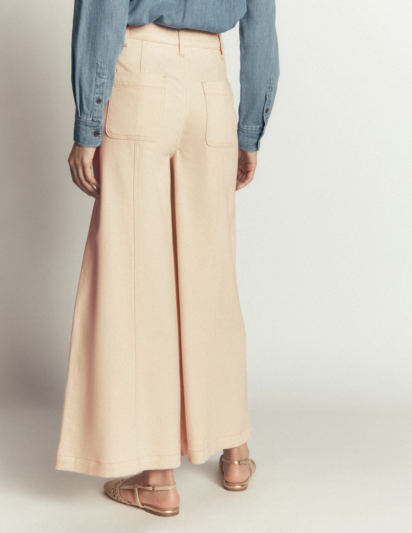Wide Leg Culotte Jeans-Ecru