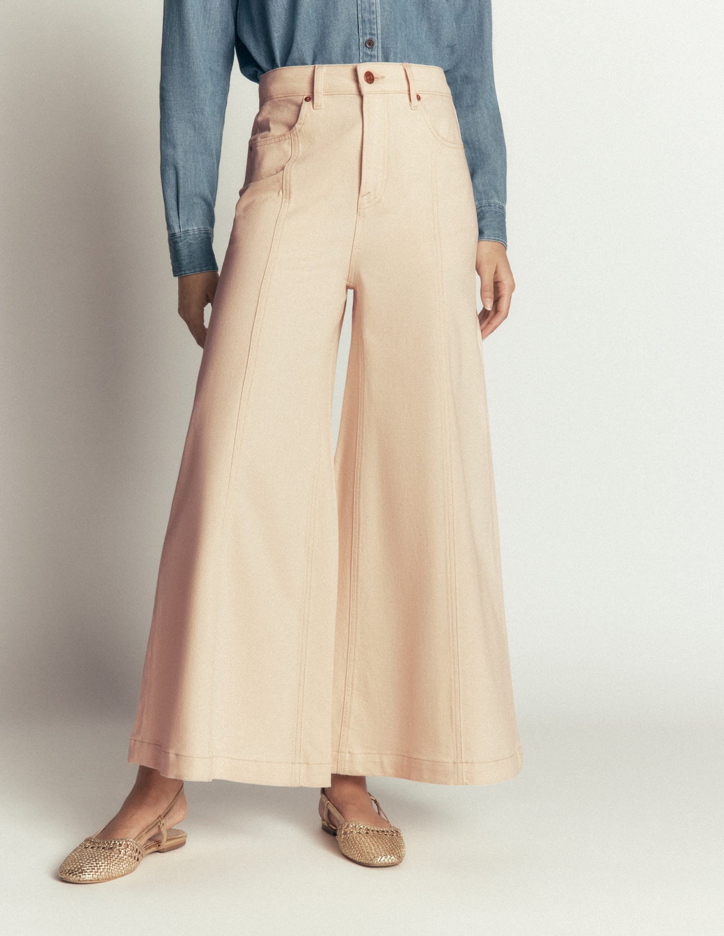 Wide Leg Culotte Jeans-Ecru
