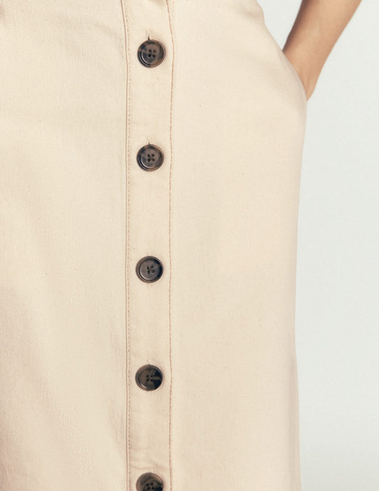 Val Button Denim Midi Skirt-Ecru