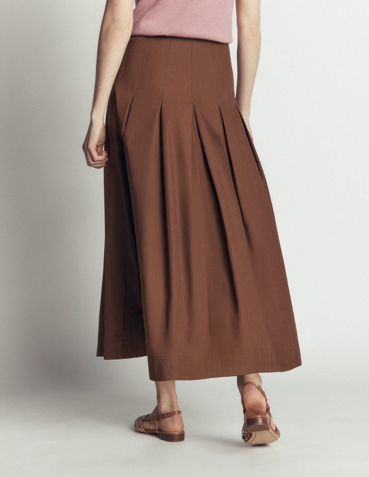 Button Front Pleated Skirt-Raw Umber