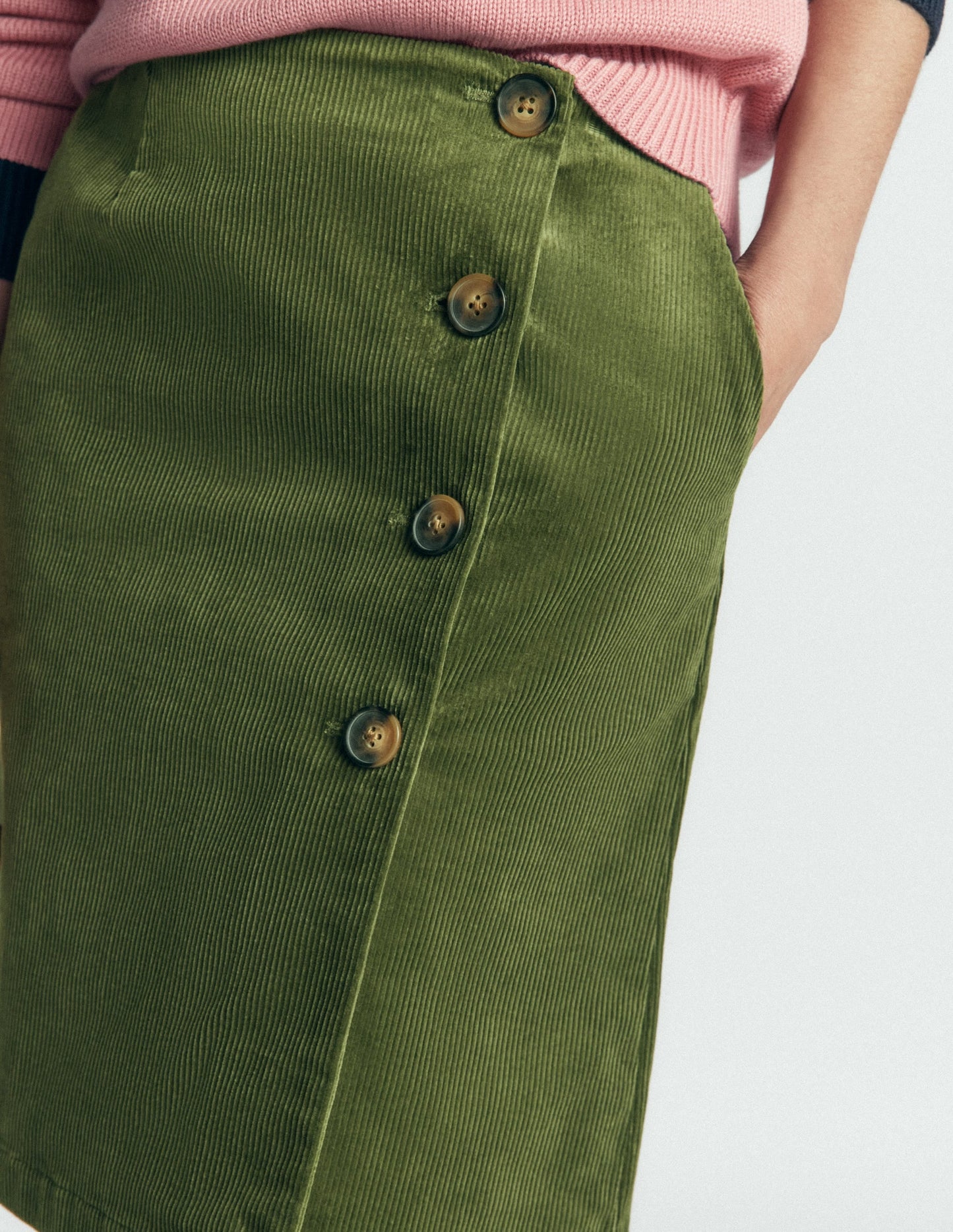 Evelyn Button Cord Wrap Skirt-Forest Green