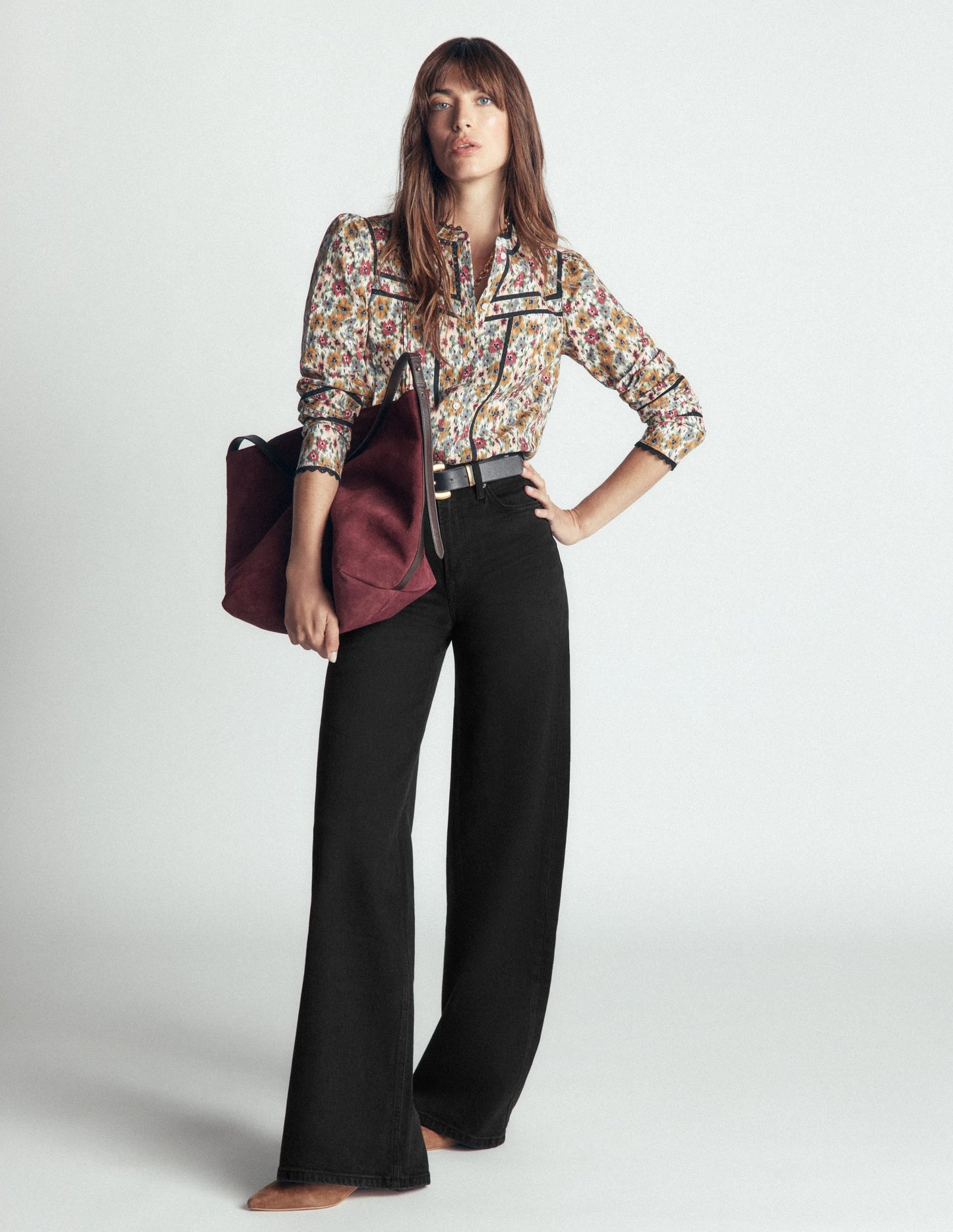 High Rise Wide Leg Jeans-Washed Black