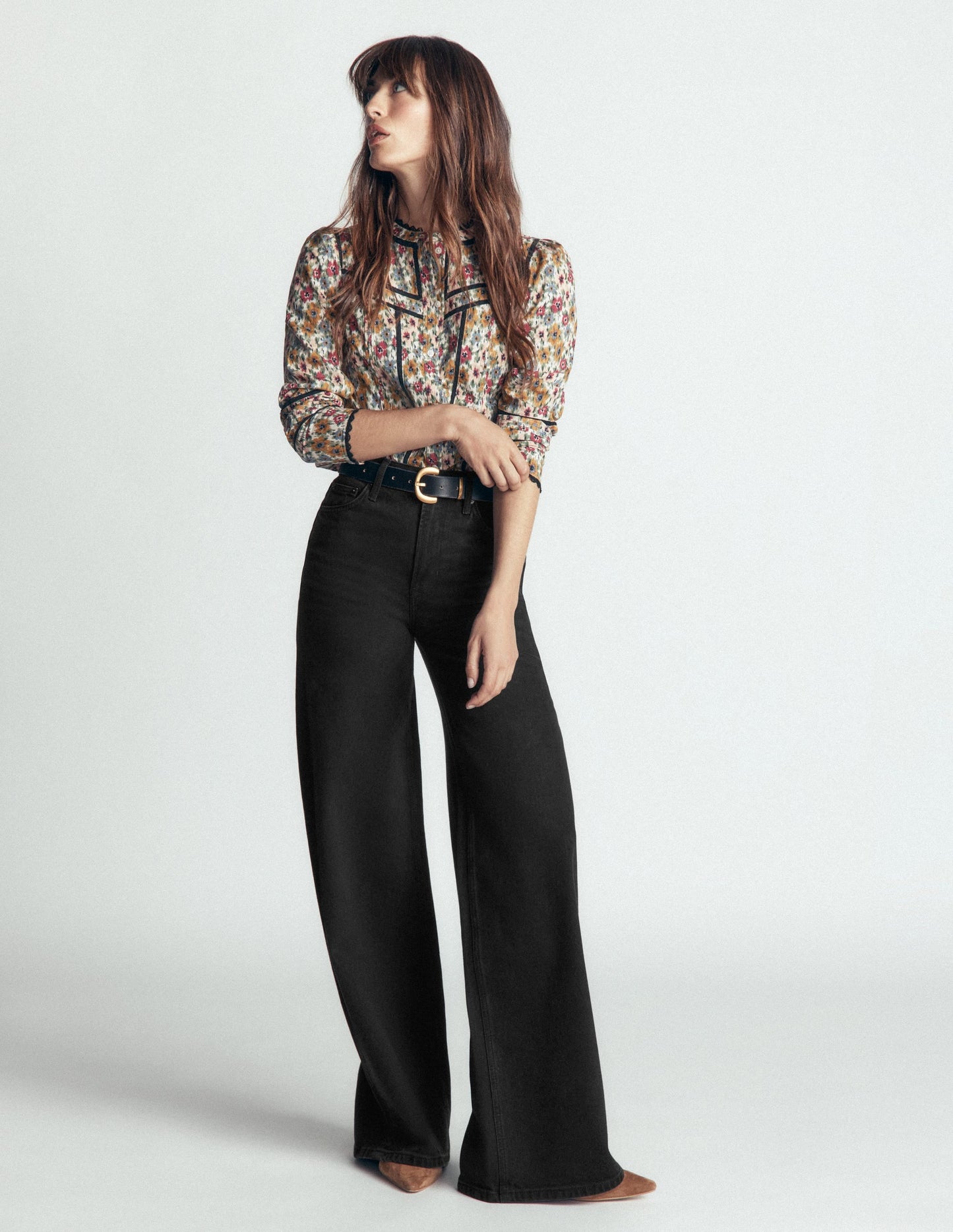 High Rise Wide Leg Jeans-Washed Black