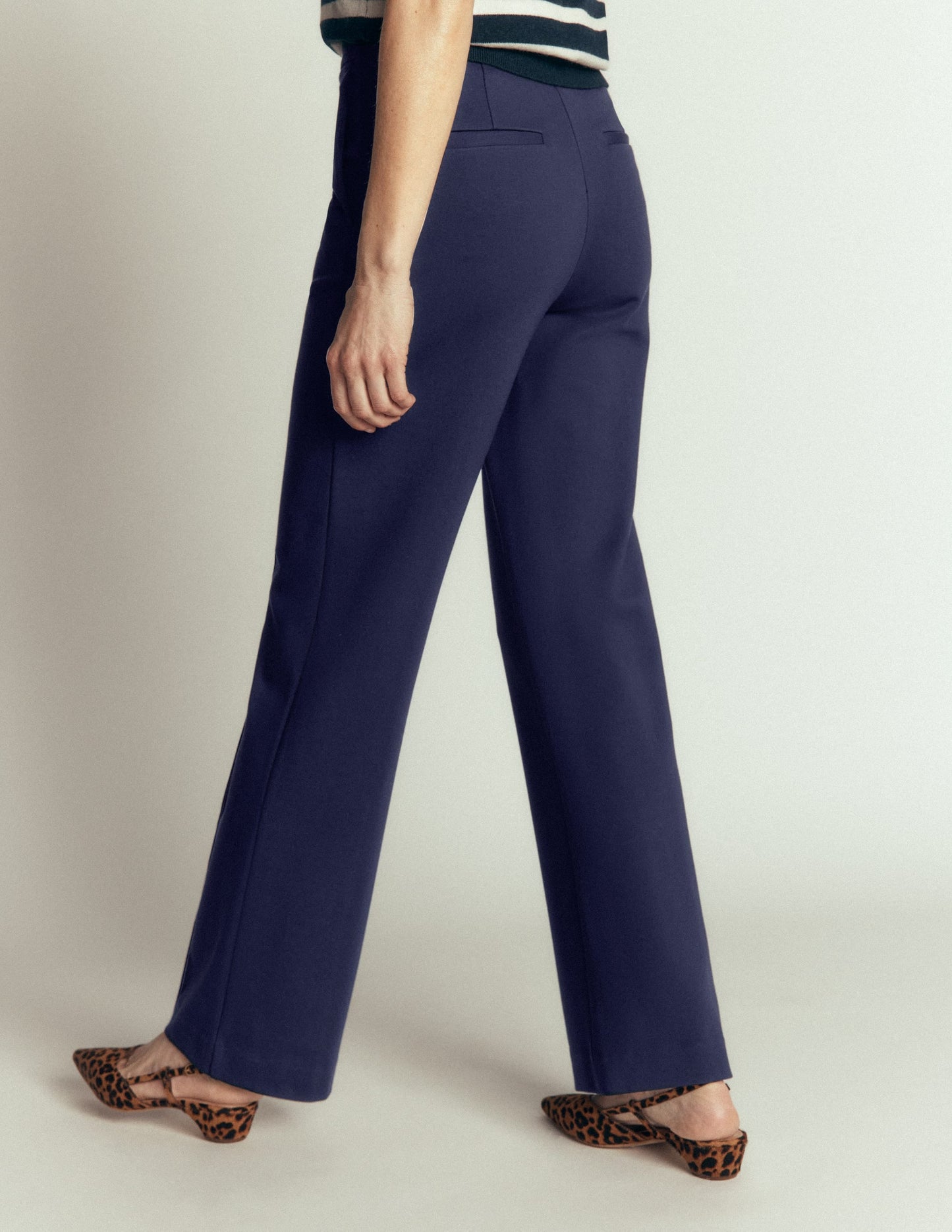Straight Leg Ponte Trousers-Navy Contrast Stitch