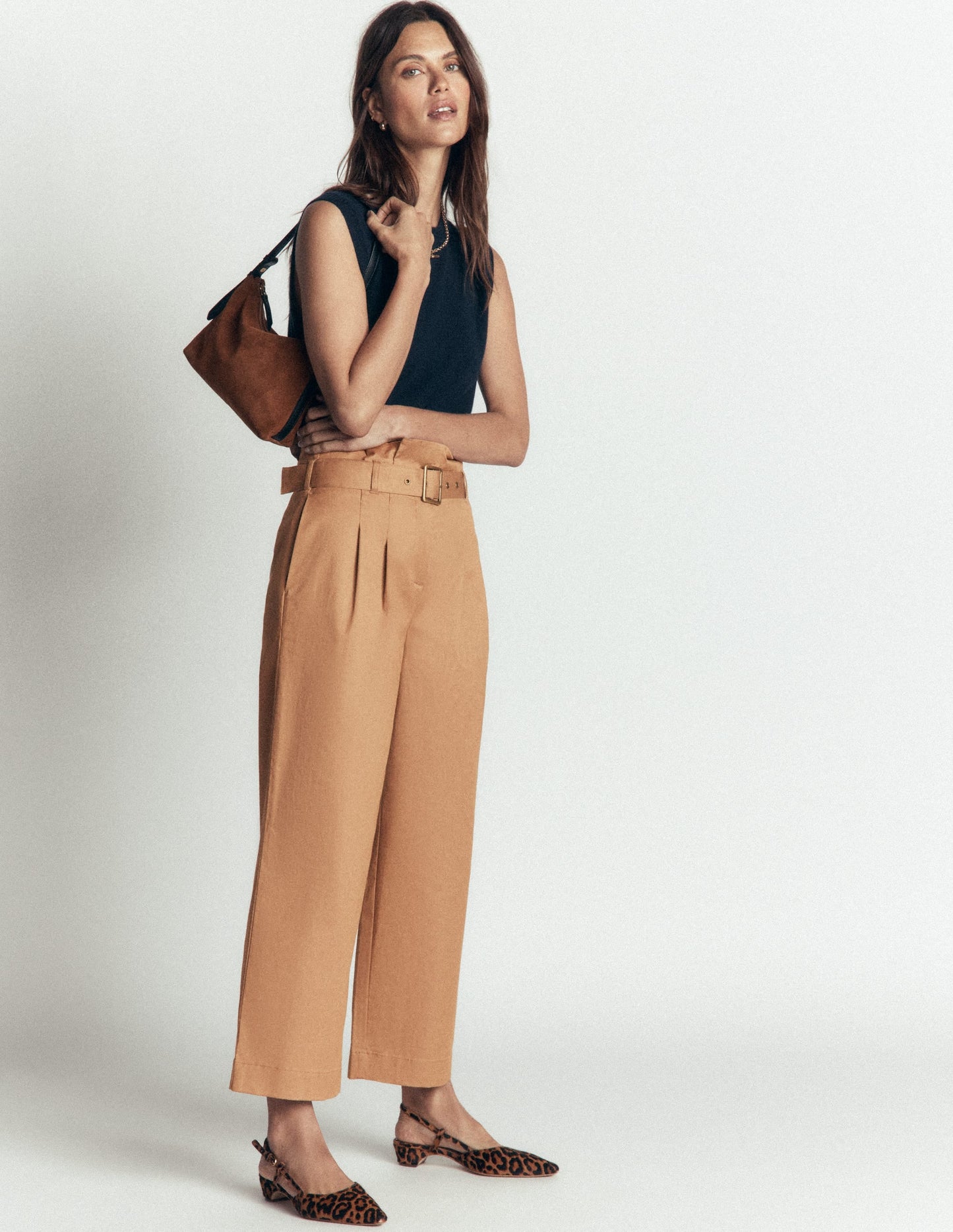 Paperbag Waist Trousers-Cappuccino