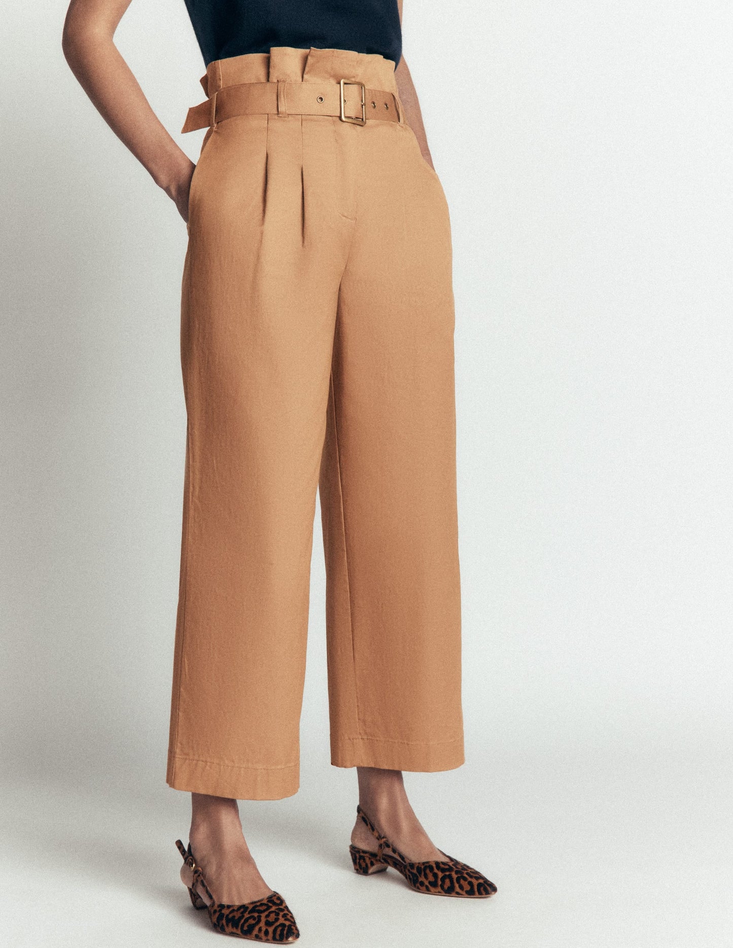 Paperbag Waist Trousers-Cappuccino