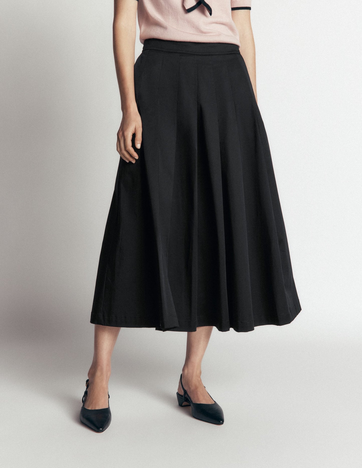 Aya Cotton Sateen Midi Skirt-Black