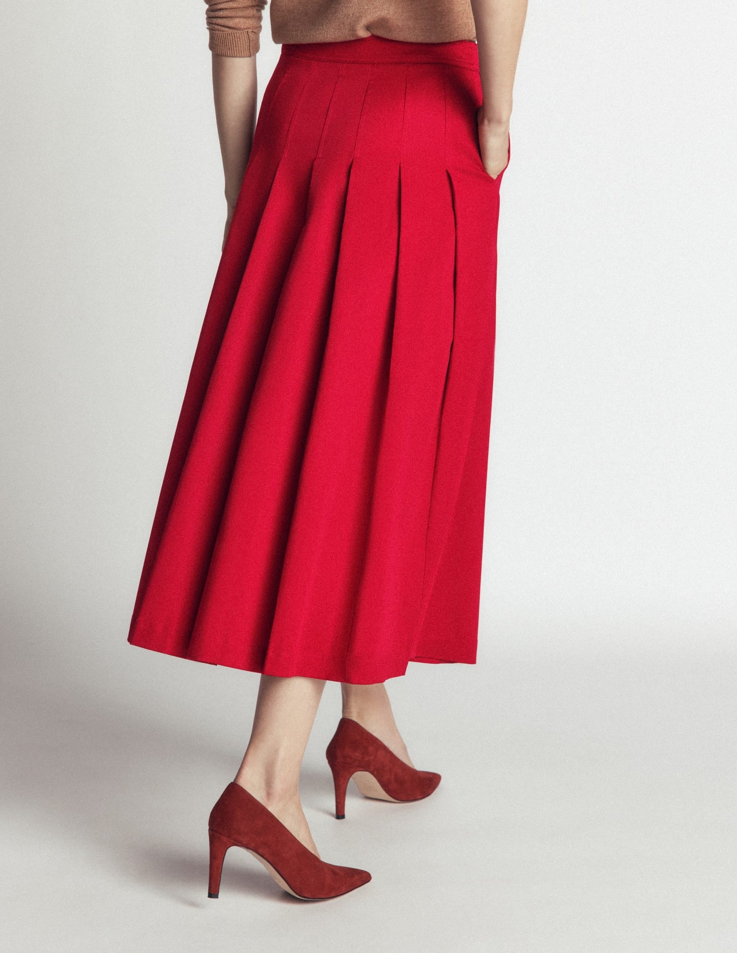Aya Cotton Sateen Midi Skirt-Crimson Red