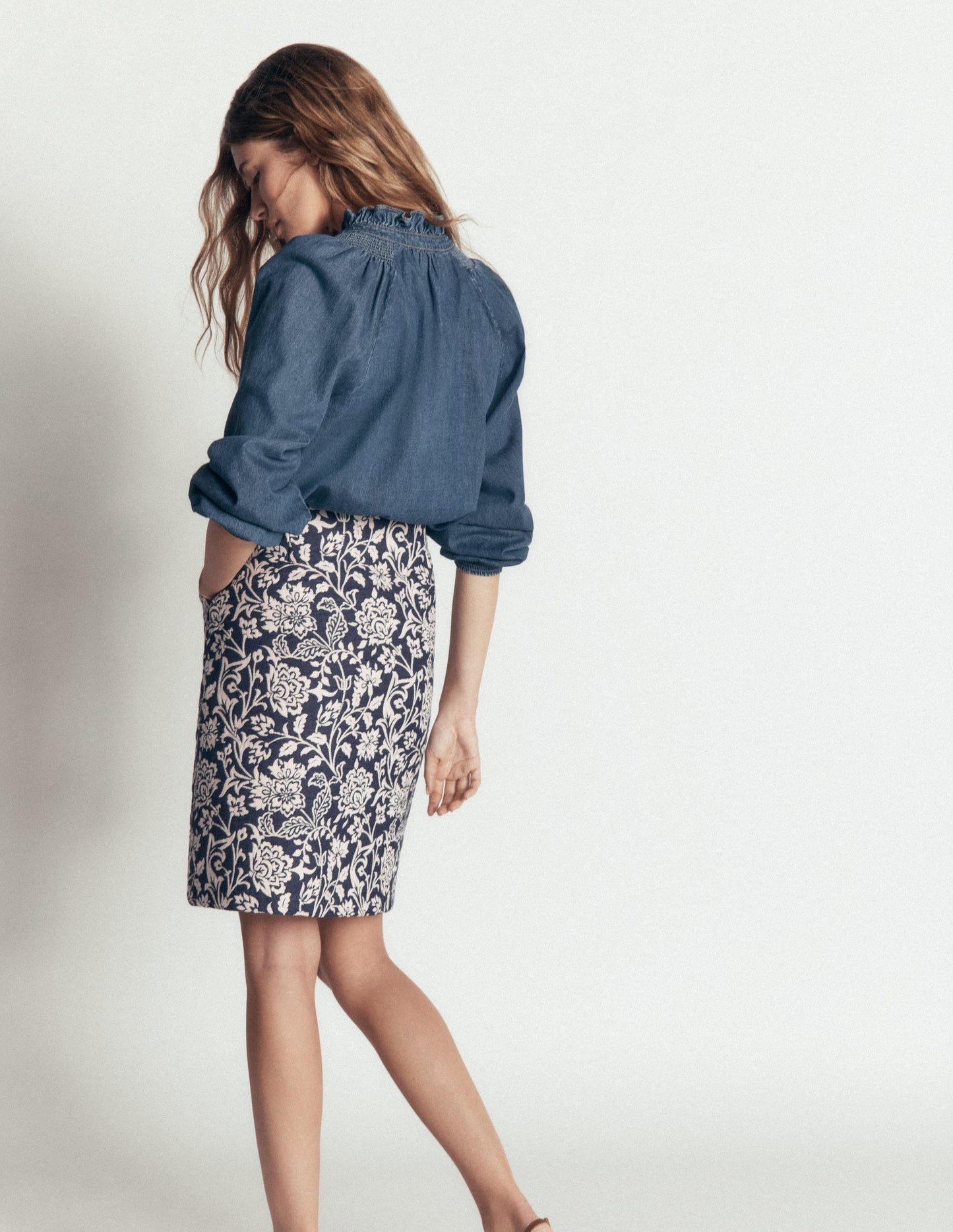 Jacquard A-Line Skirt-FLORAL JACQUARD
