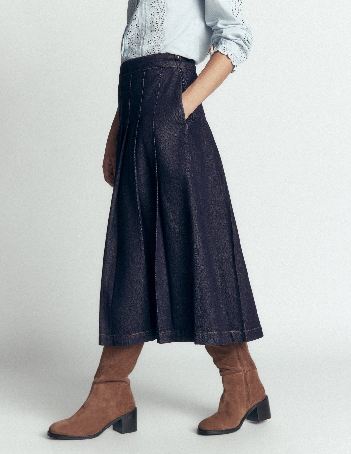 Aya Denim Midi Skirt-Indigo
