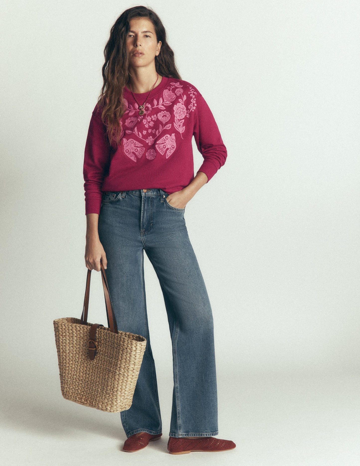 Emi Embroidered Sweatshirt-Rhododendron Embroidery