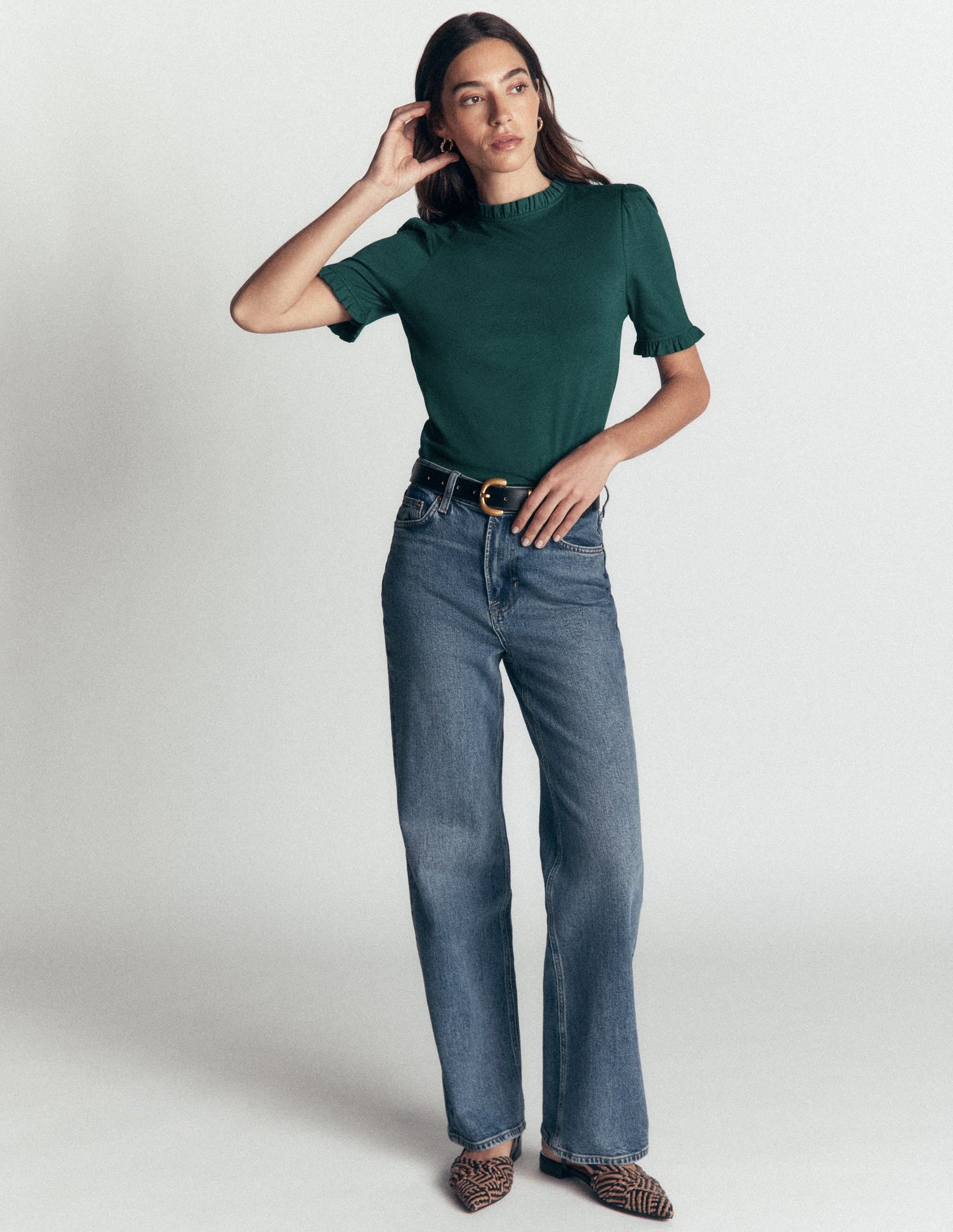 Supersoft Frill Detail T-shirt-Sea Moss