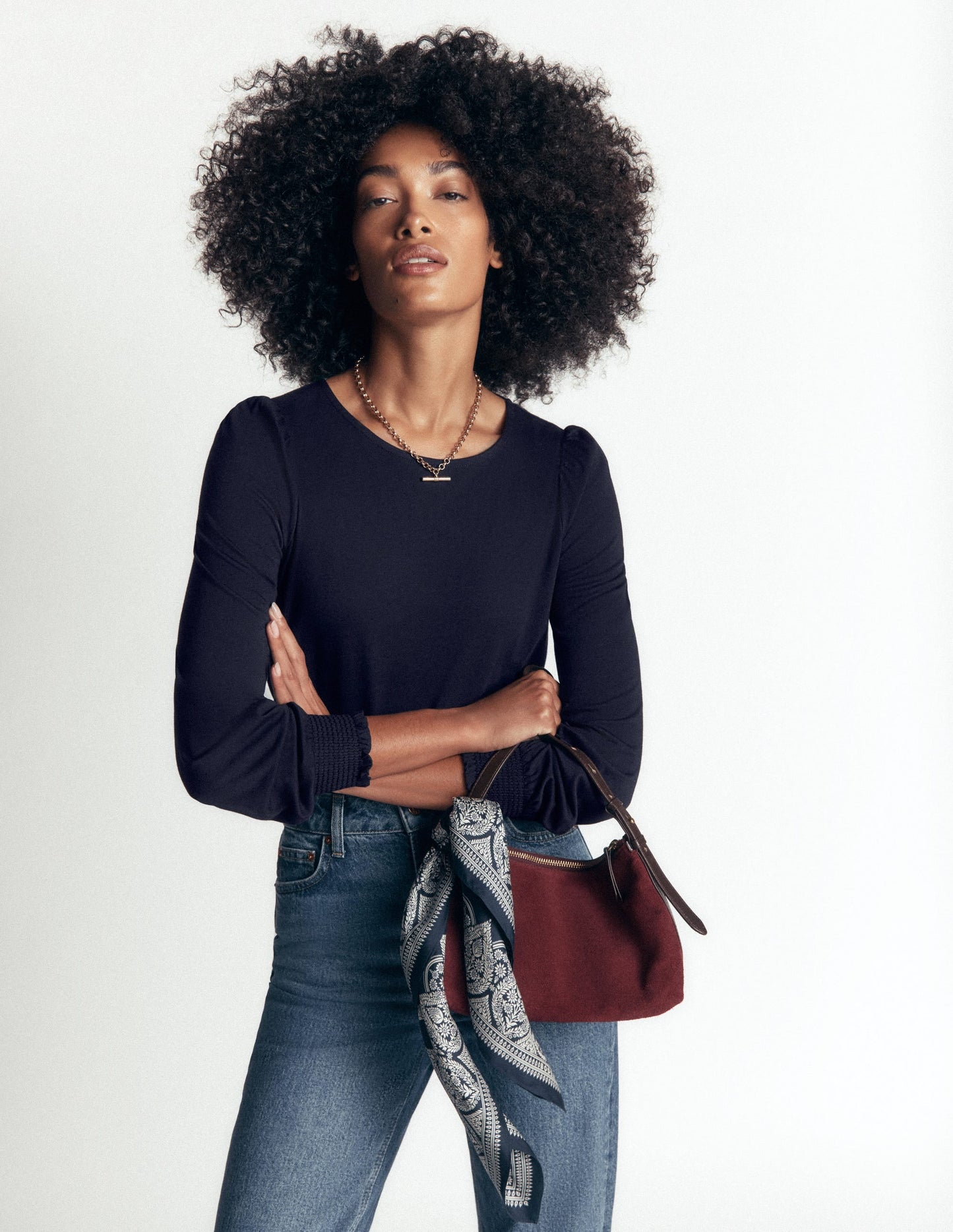 Smocked Cuff Supersoft Top-Navy