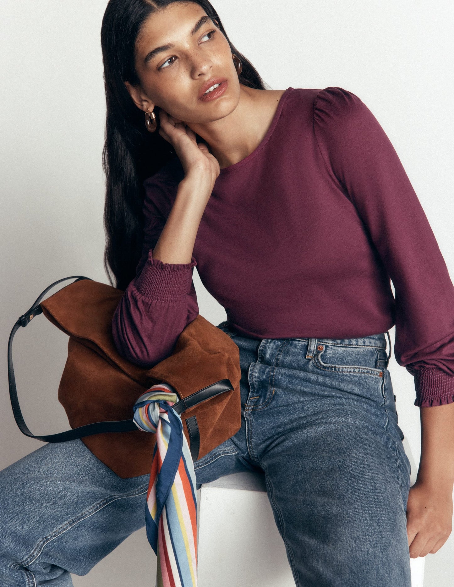Smocked Cuff Supersoft Top-Dark Cherry