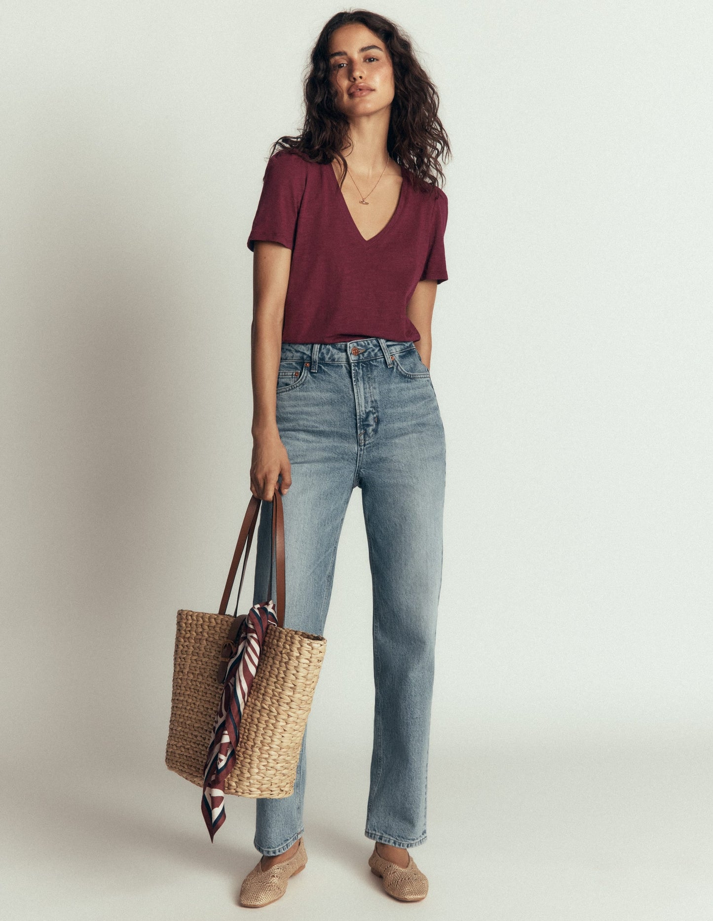 Sophie V-neck Slub T-shirt-Deep Wisteria
