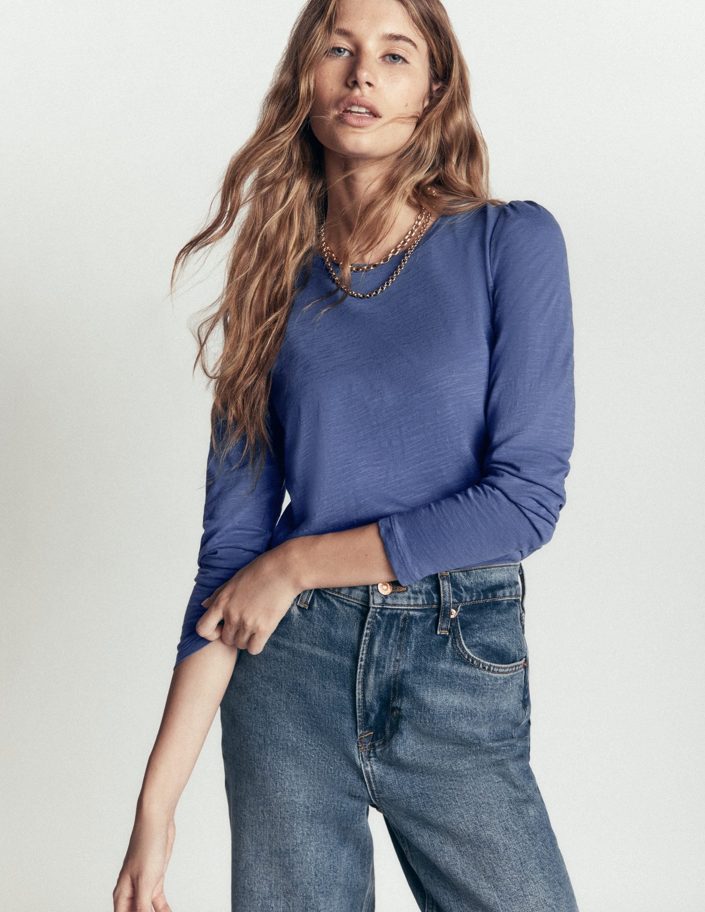 Cotton Crew Long Sleeve Top-True Navy