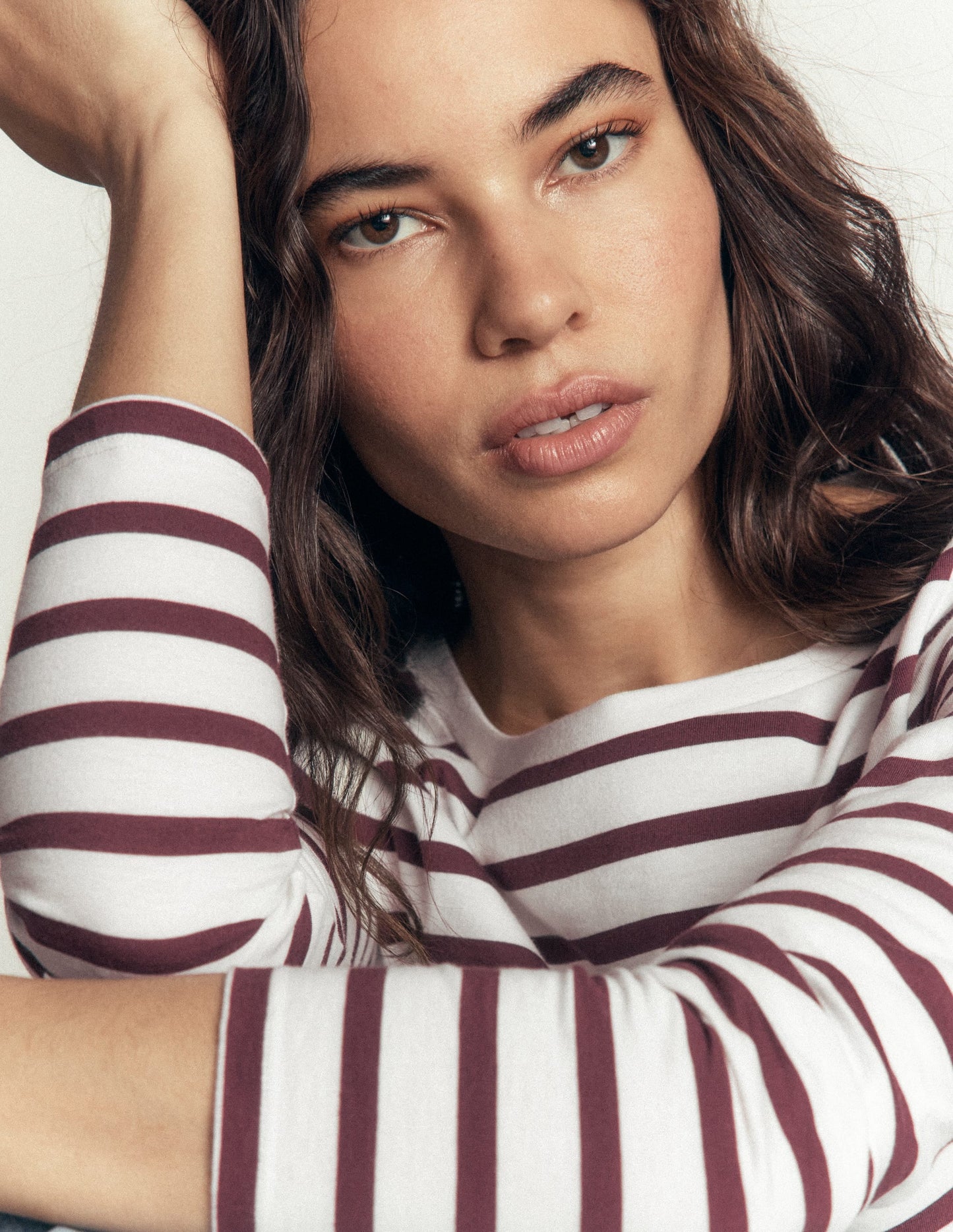 Olivia Long Sleeve Breton-Ivory and Bitter Chocolate