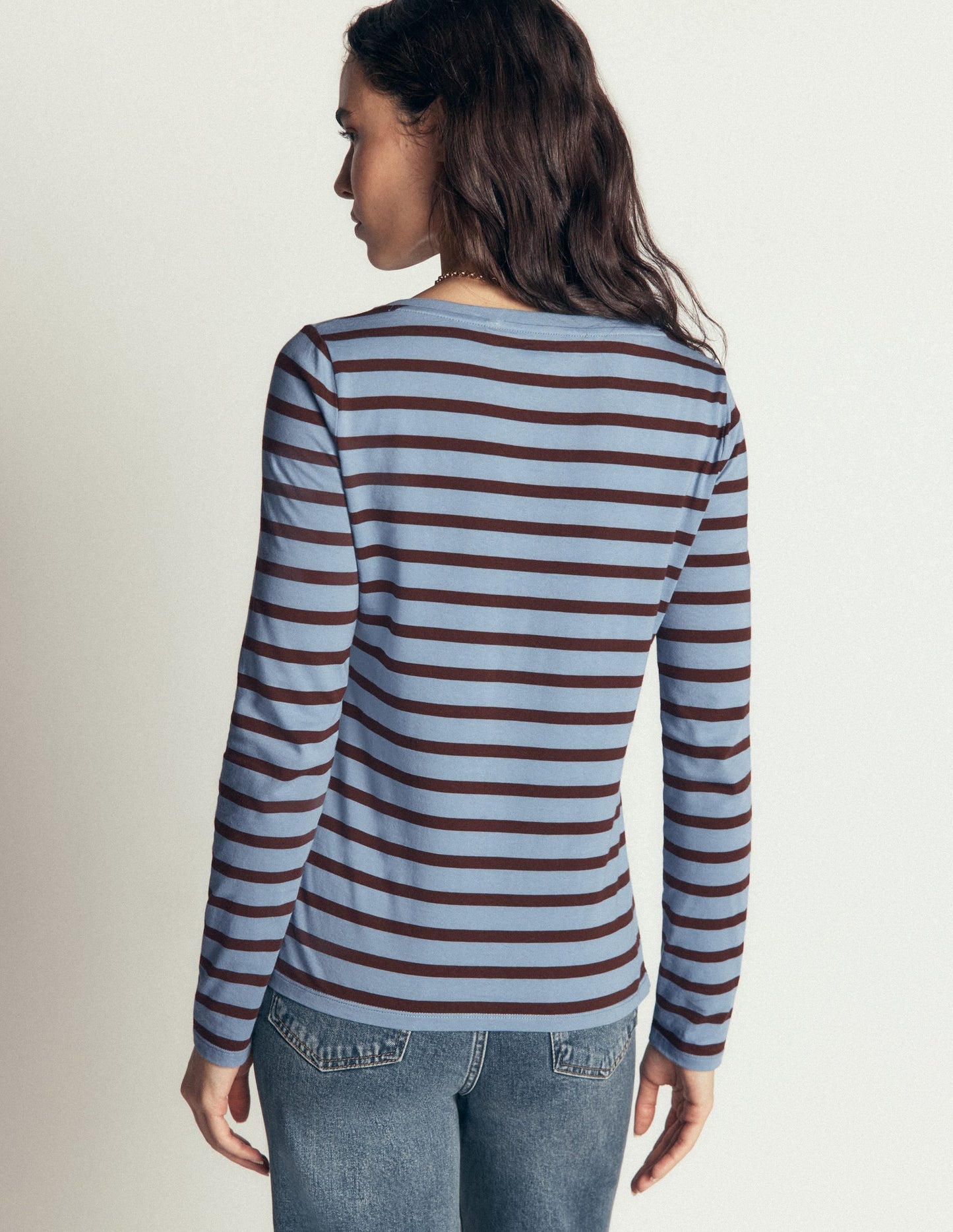 Olivia Long Sleeve Breton-Faded Denim Bitter Chocolate