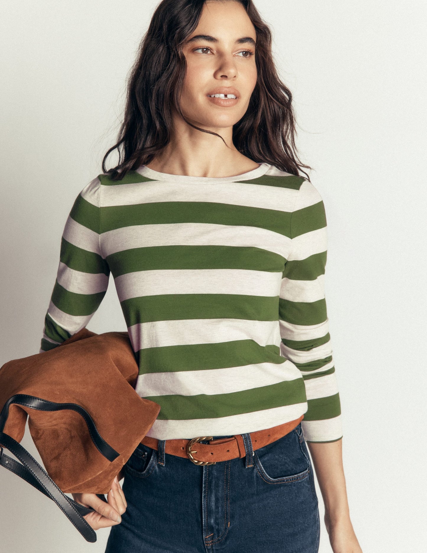 Olivia Long Sleeve Breton-Chive and Oatmeal
