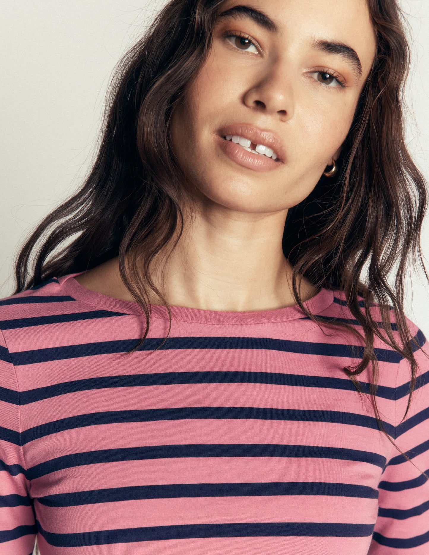 Olivia Long Sleeve Breton-Heather Rose and Navy Stripe