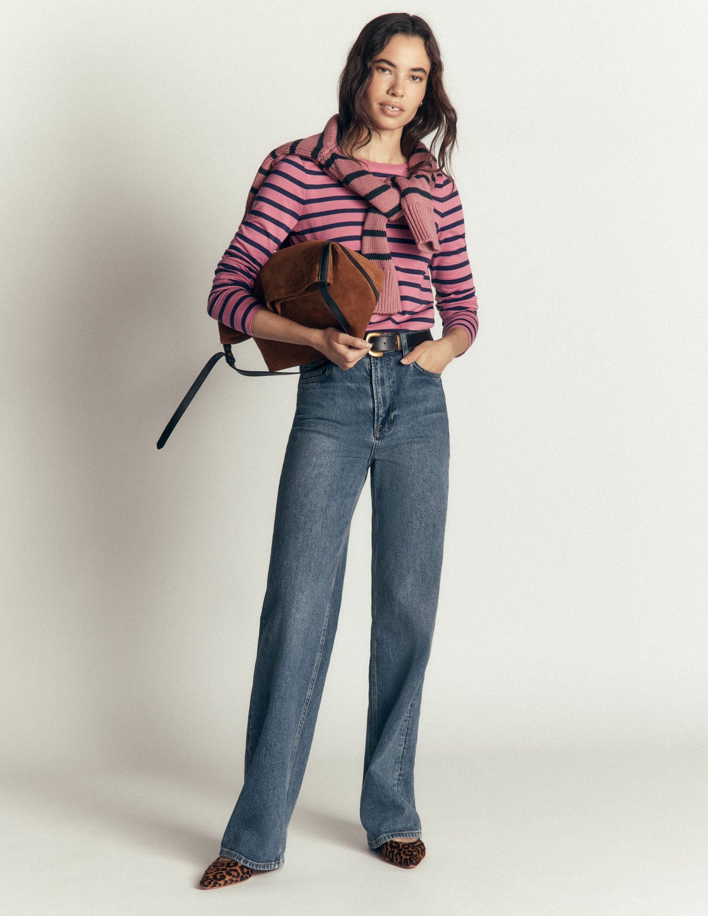 Olivia Long Sleeve Breton-Heather Rose and Navy Stripe