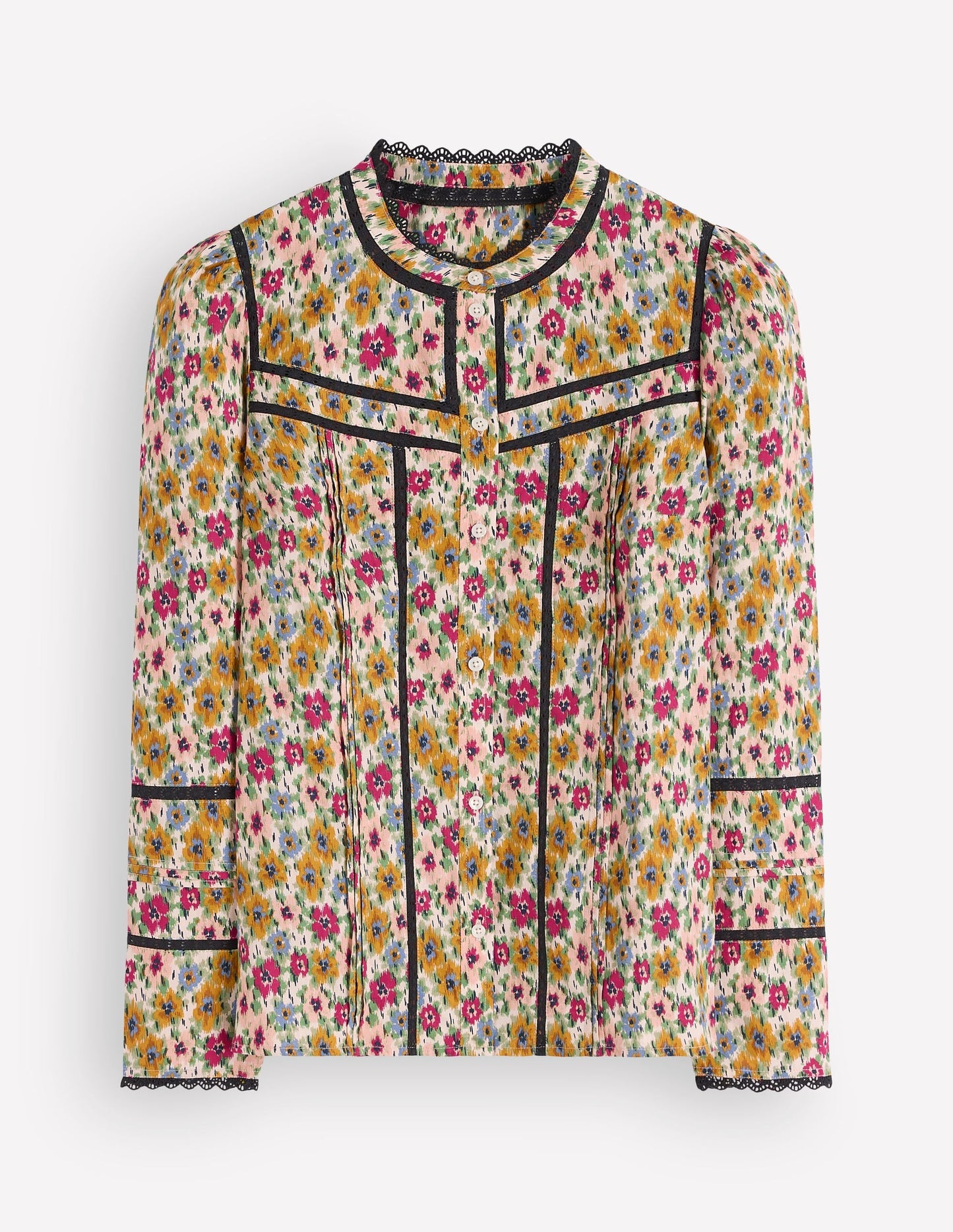 Carmen Lace Trim Cotton Top-Multi, Flecked Garden
