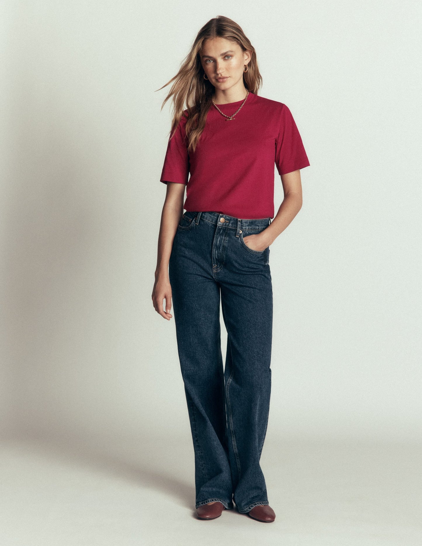 Relaxed Cotton T-shirt-Ruby Red