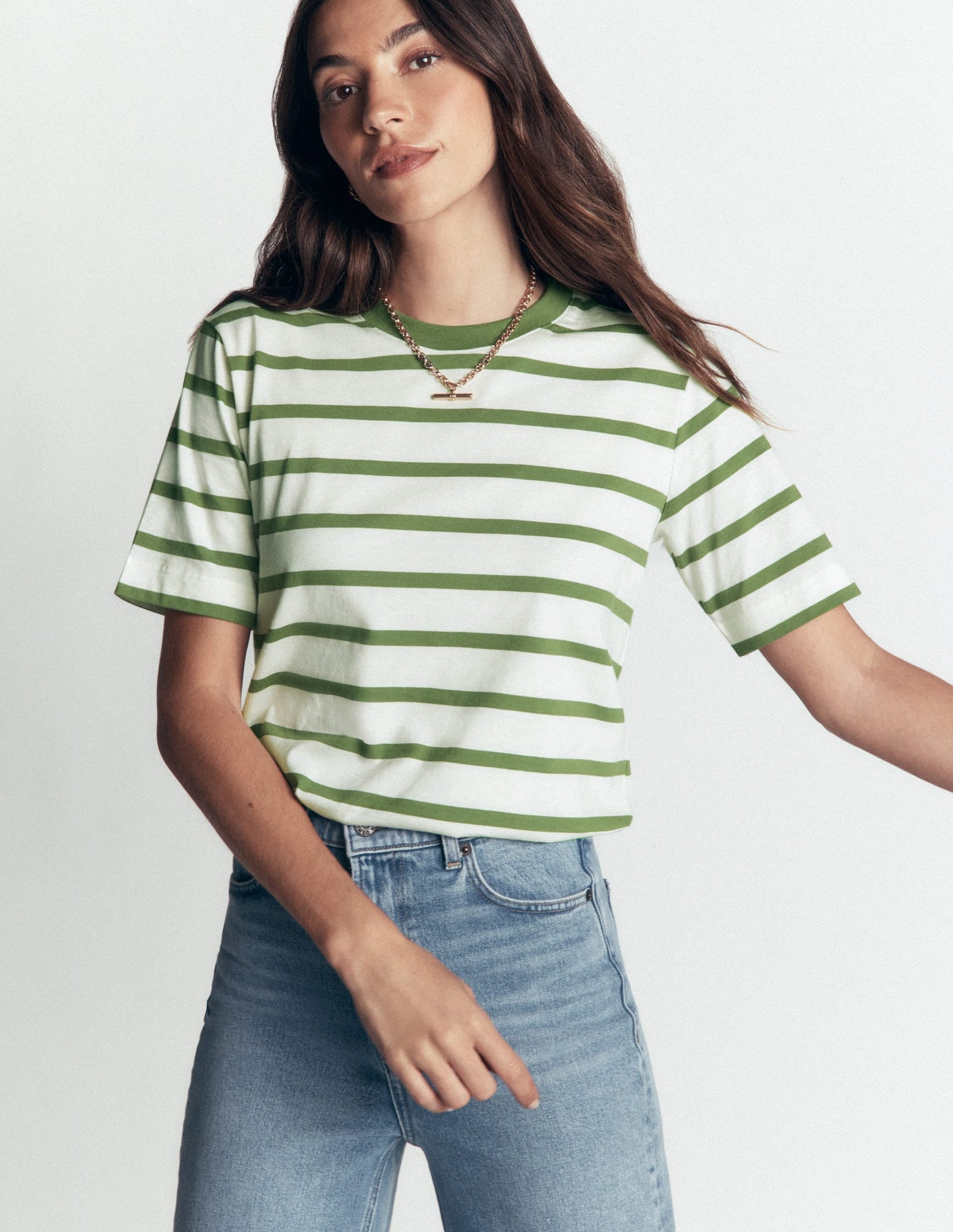 Relaxed Cotton T-shirt-Safari Green and Ivory Stripe