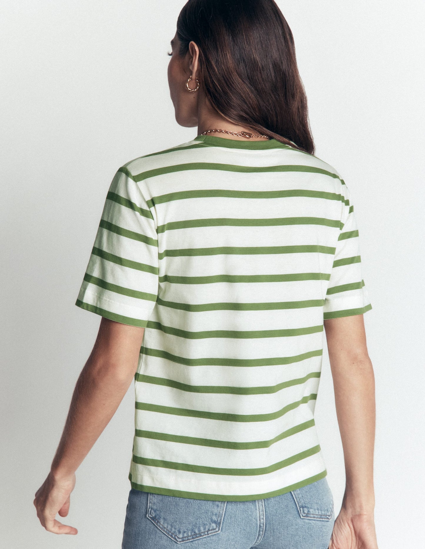 Relaxed Cotton T-shirt-Safari Green and Ivory Stripe