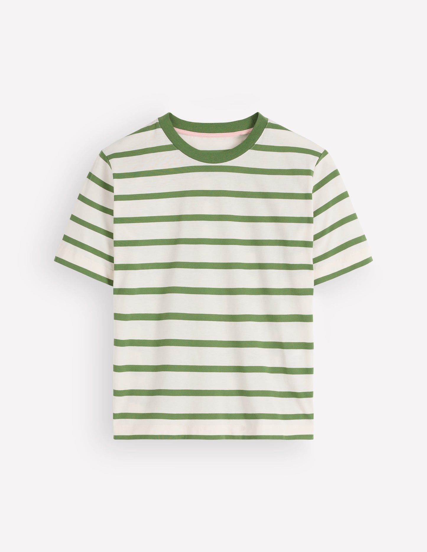 Relaxed Cotton T-shirt-Safari Green and Ivory Stripe