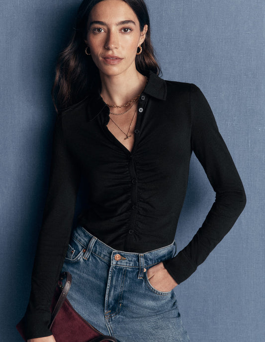 Supersoft Ruched Jersey Shirt-Black