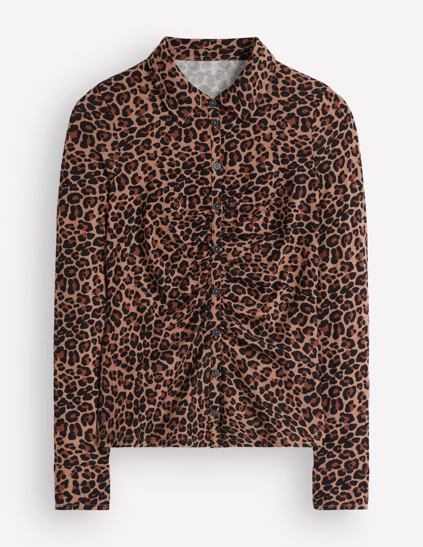 Supersoft Ruched Jersey Shirt-Camel, Leopard Fields