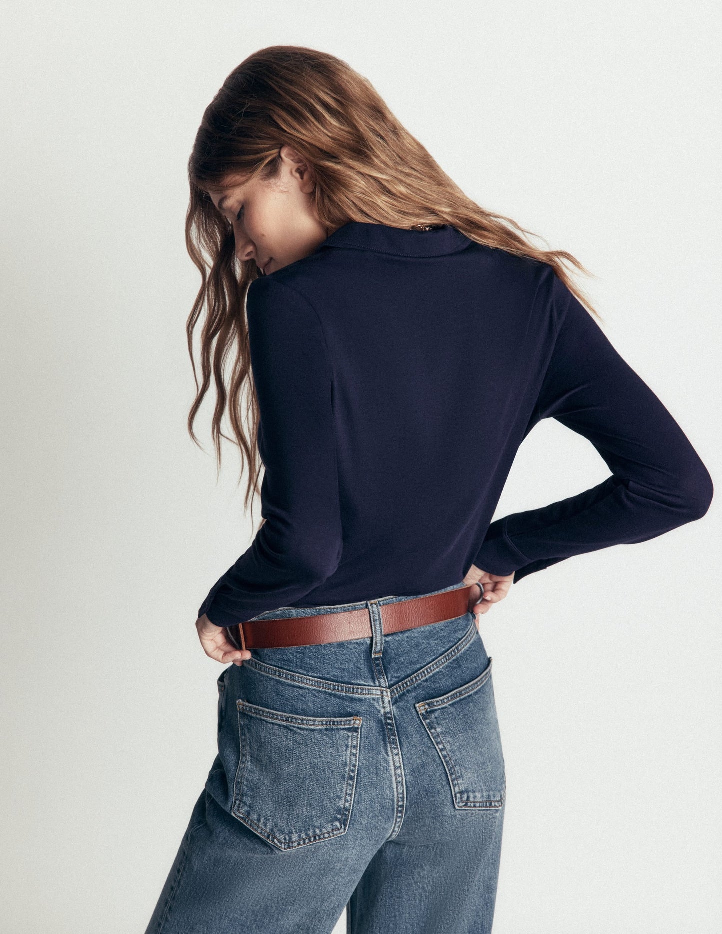 Supersoft Ruched Jersey Shirt-Navy