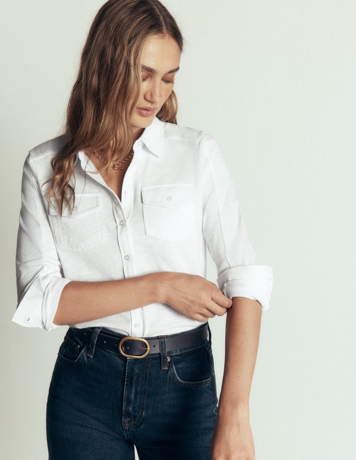 Seam Detail Jersey Shirt-White
