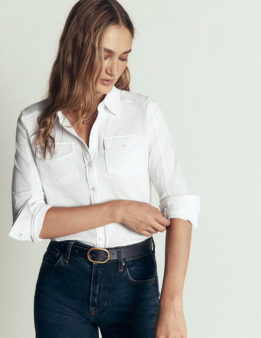 Seam Detail Jersey Shirt-White