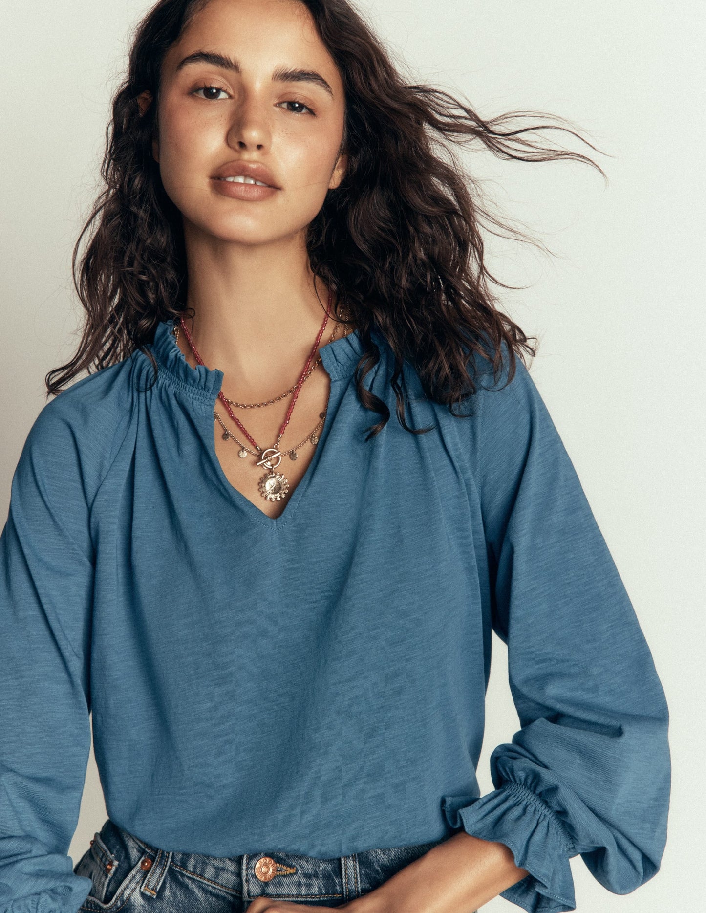 Pia Ruffle Detail Top-Real Teal