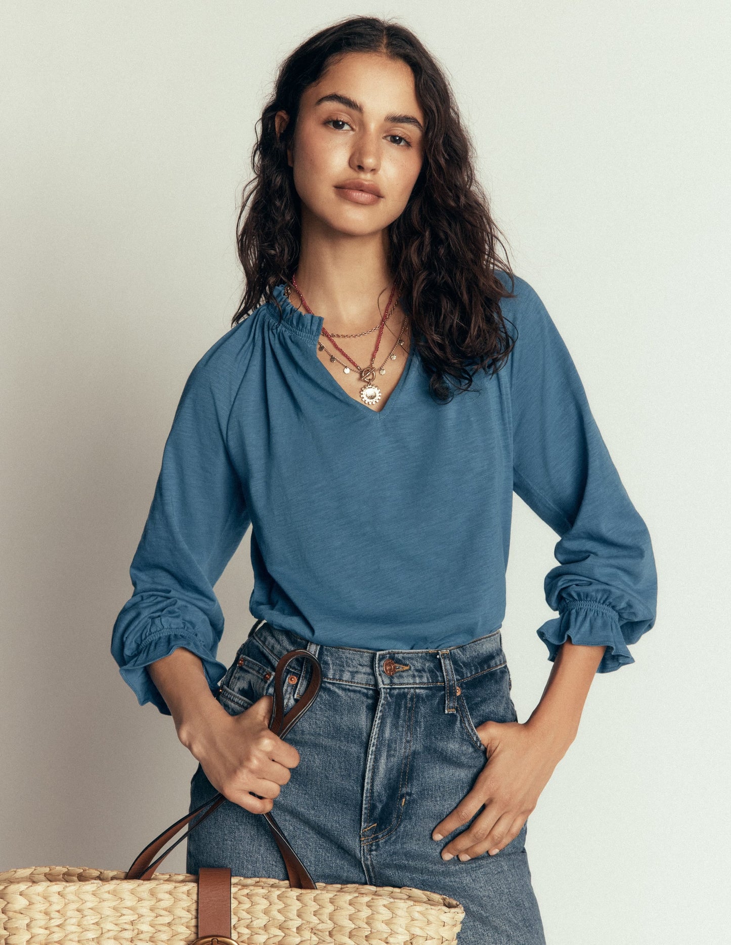 Pia Ruffle Detail Top-Real Teal