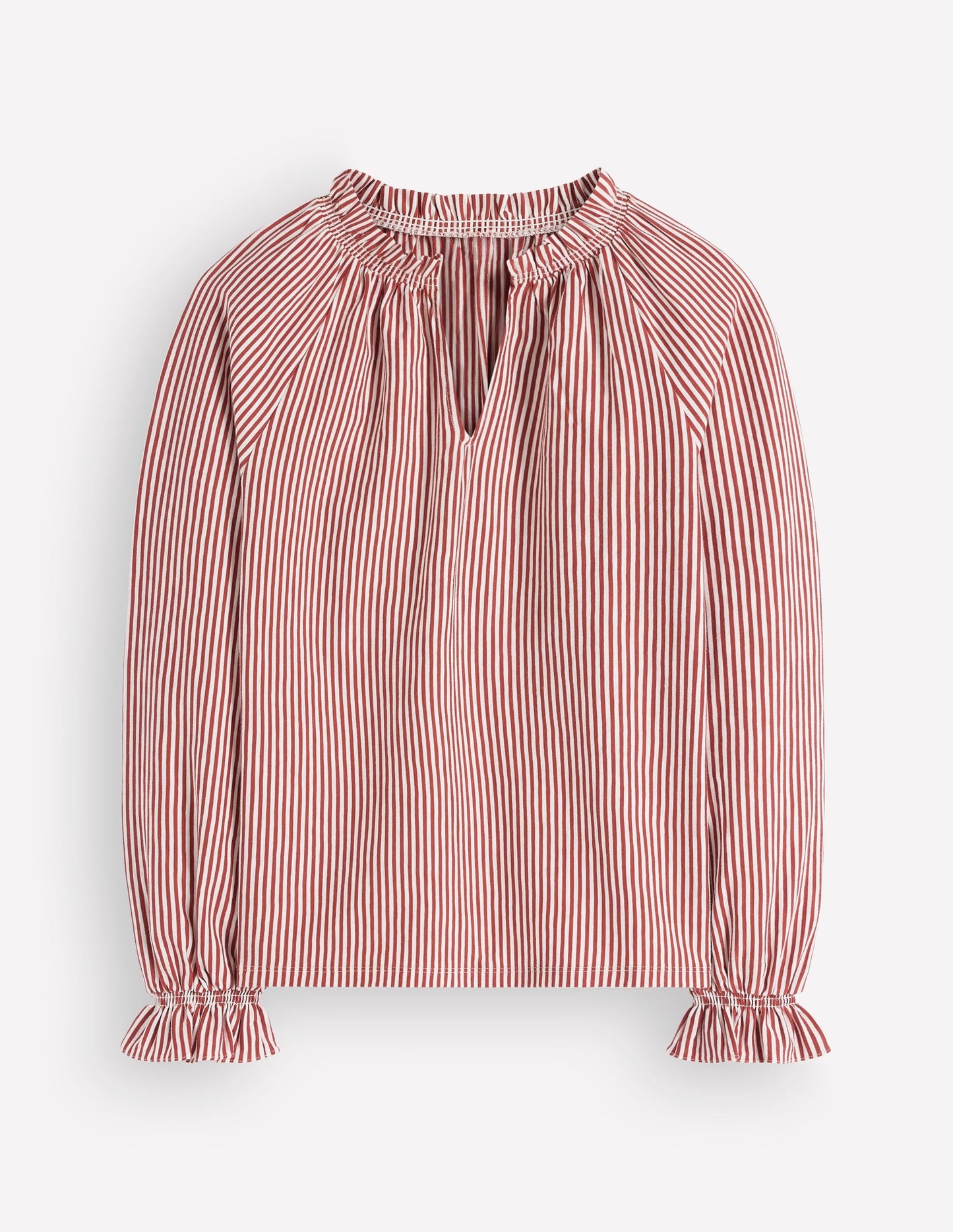 Pia Ruffle Detail Top-Burnt Orange Stripe