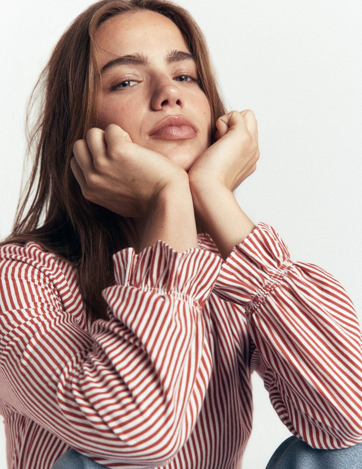 Pia Ruffle Detail Top-Burnt Orange Stripe