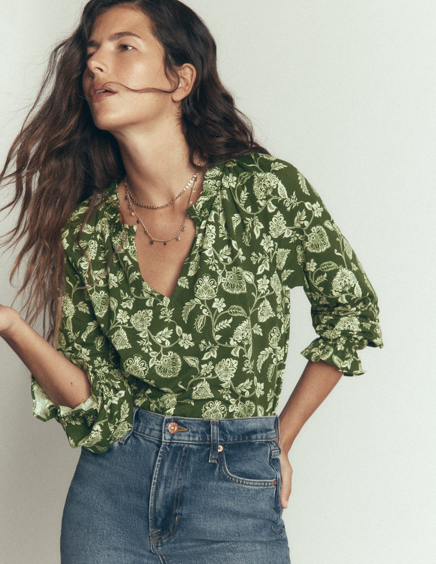 Pia Ruffle Detail Top-Chive Planted Meadows