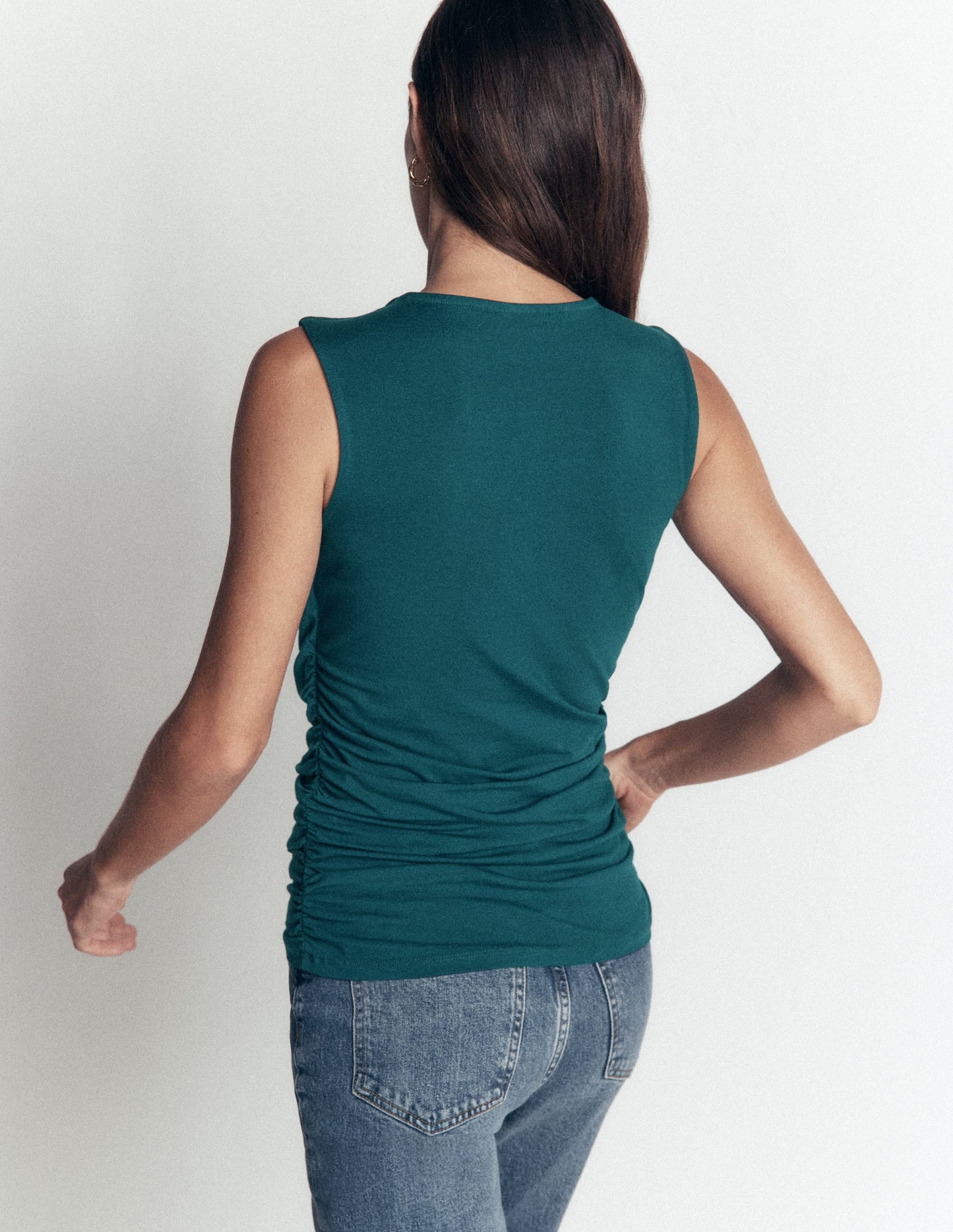 Tia Sleeveless Ruch Jersey Top-Midnight Teal