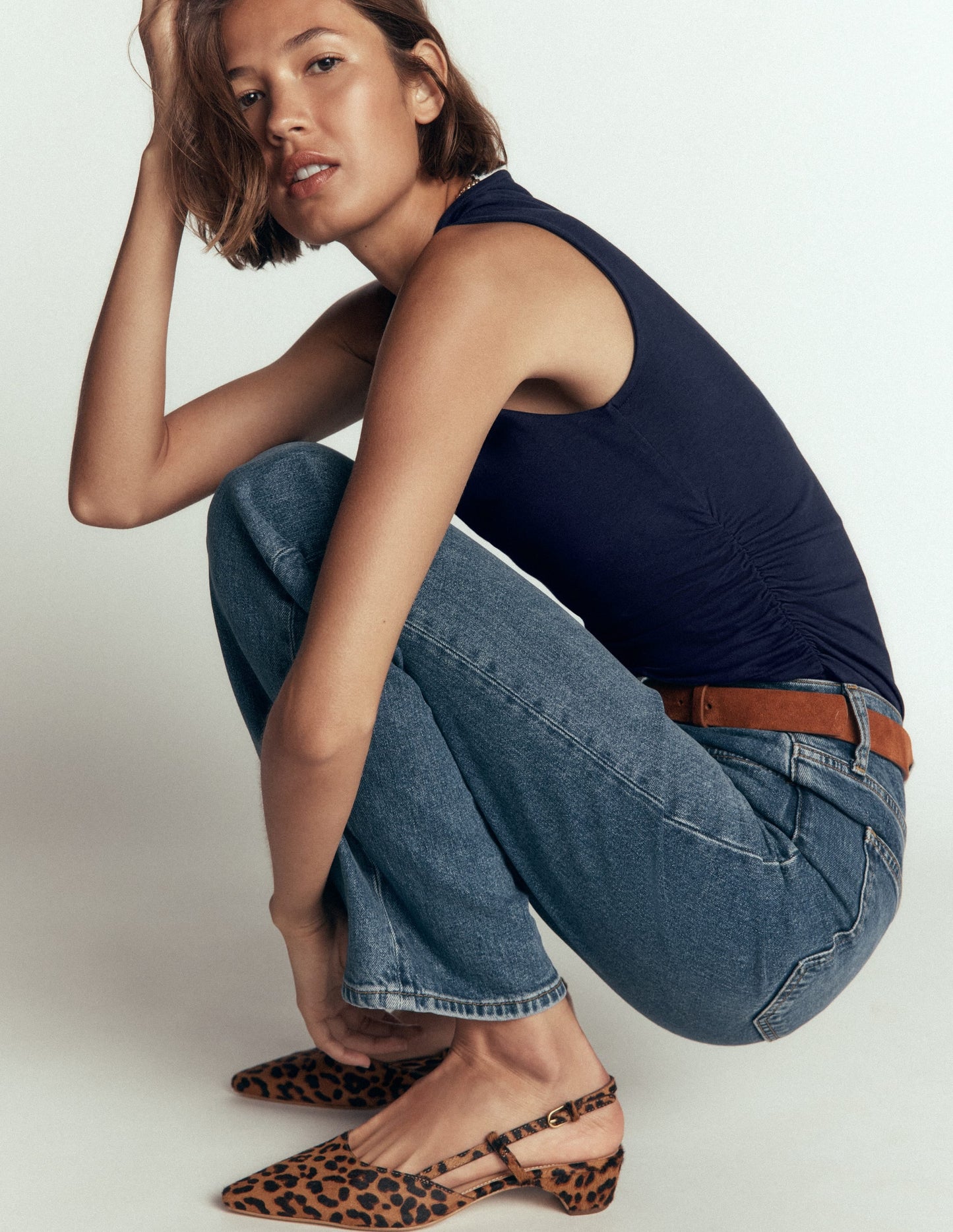 Tia Sleeveless Ruch Jersey Top-Navy