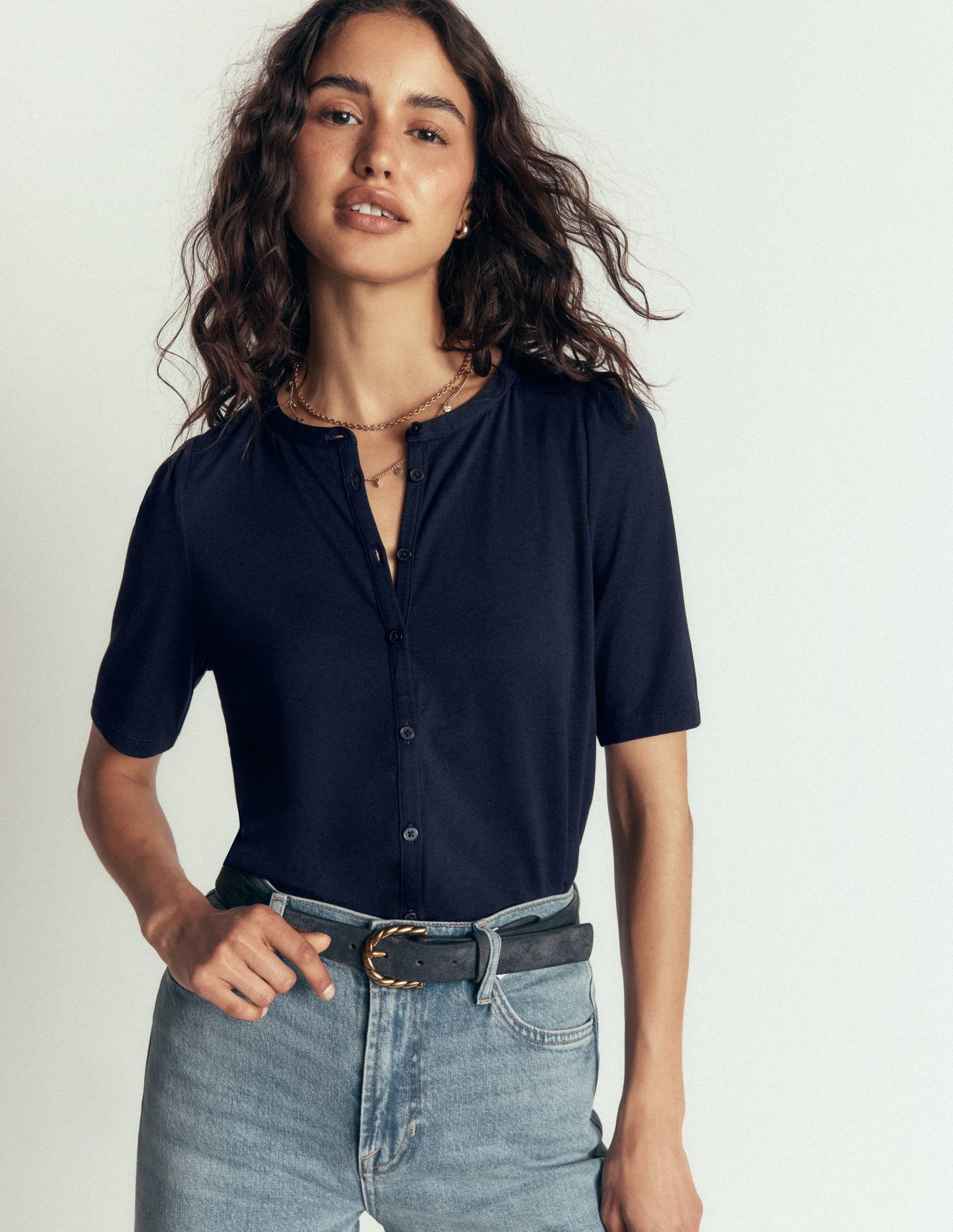 Supersoft Short Puff Shirt-Navy