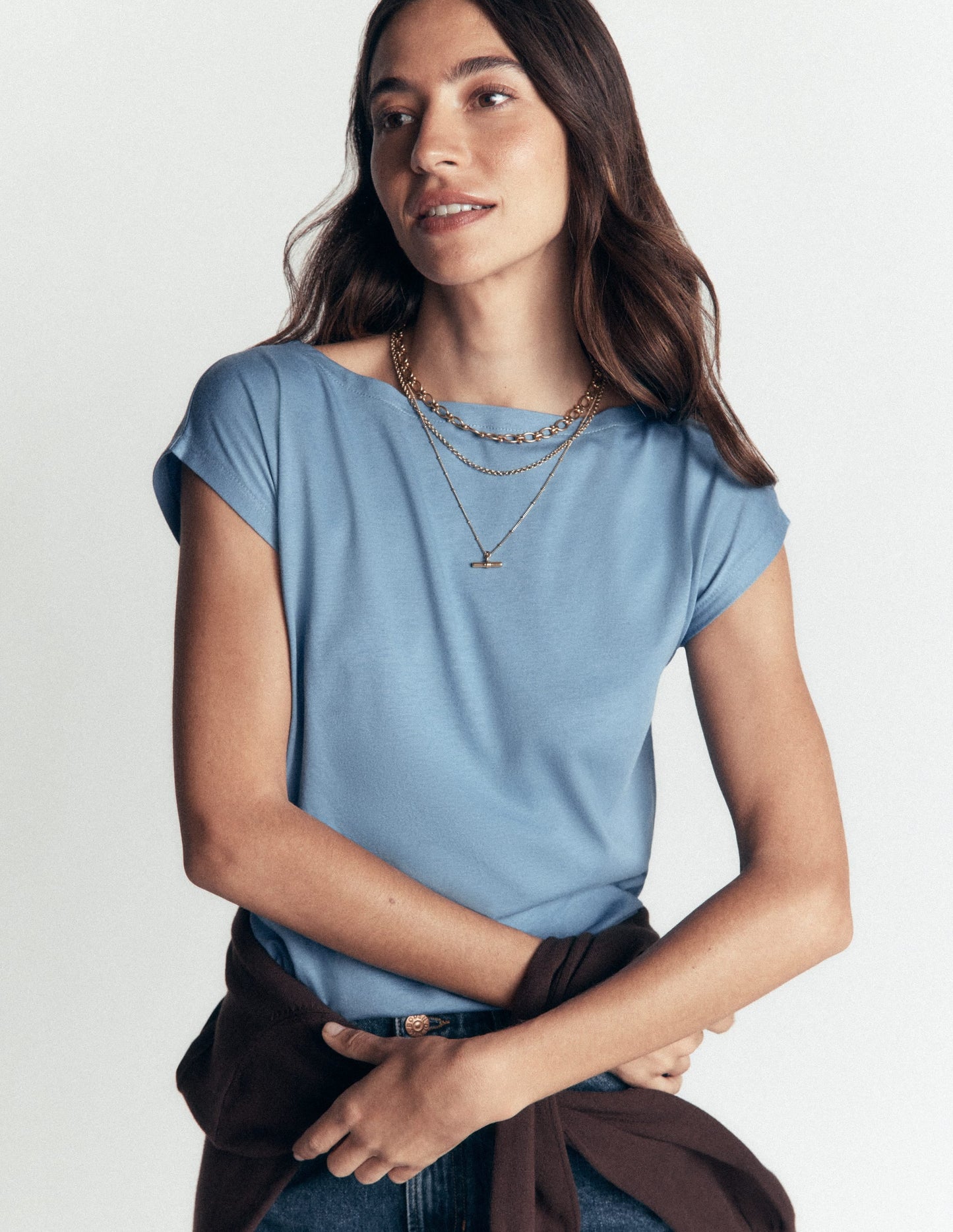 Supersoft Slash Neck T-Shirt-Blue Aura