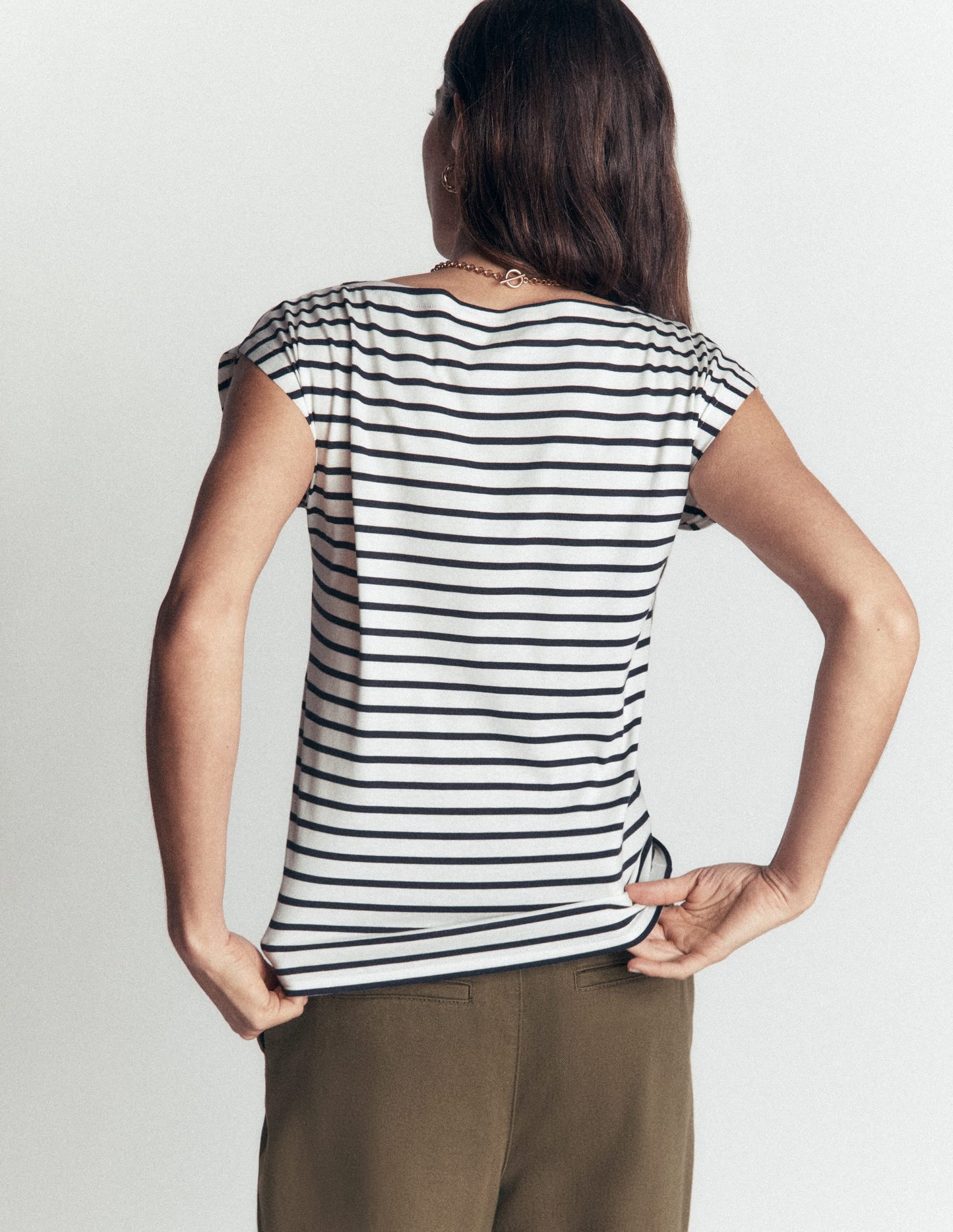 Supersoft Slash Neck T-Shirt-Ivory and Navy Stripe